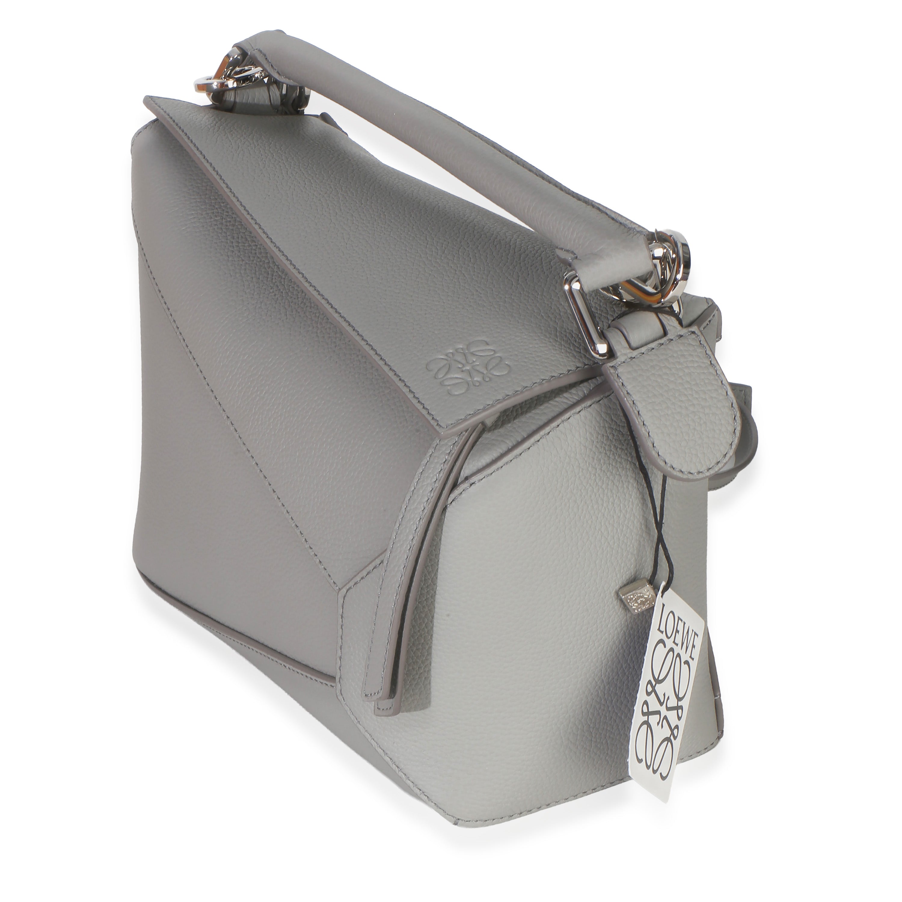 Light Grey Grained Calfskin Small Puzzle Edge Bag