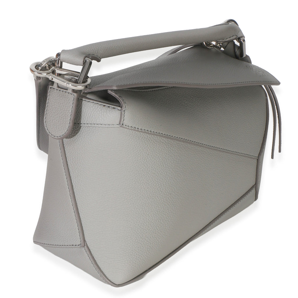 Light Grey Grained Calfskin Small Puzzle Edge Bag