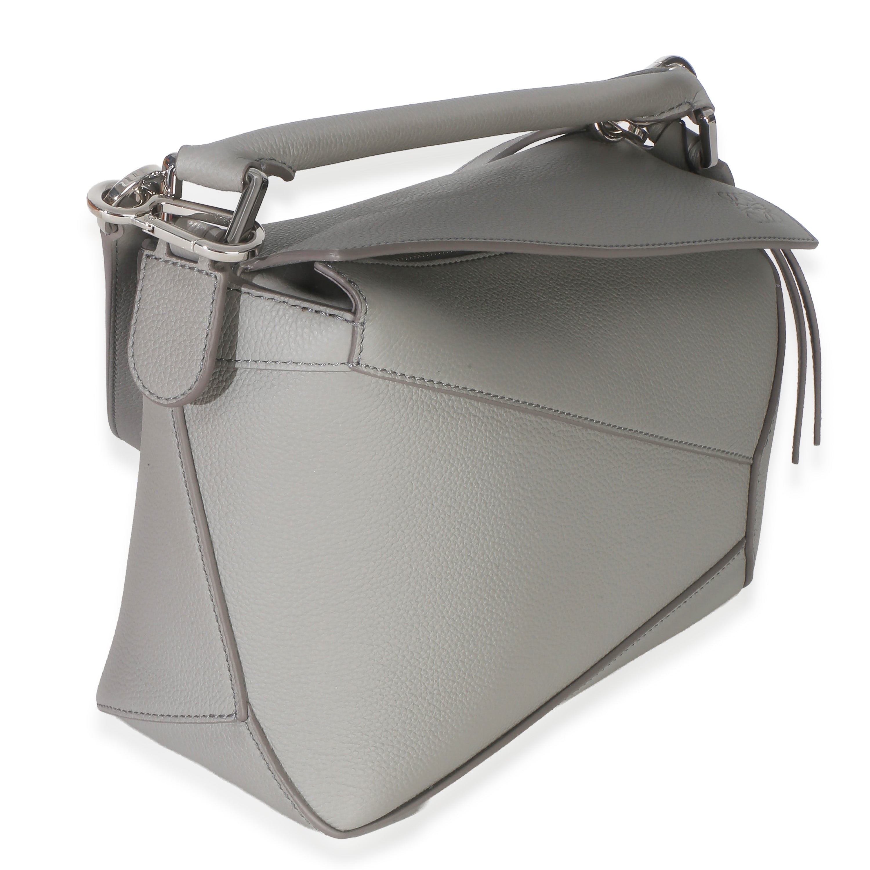 Light Grey Grained Calfskin Small Puzzle Edge Bag