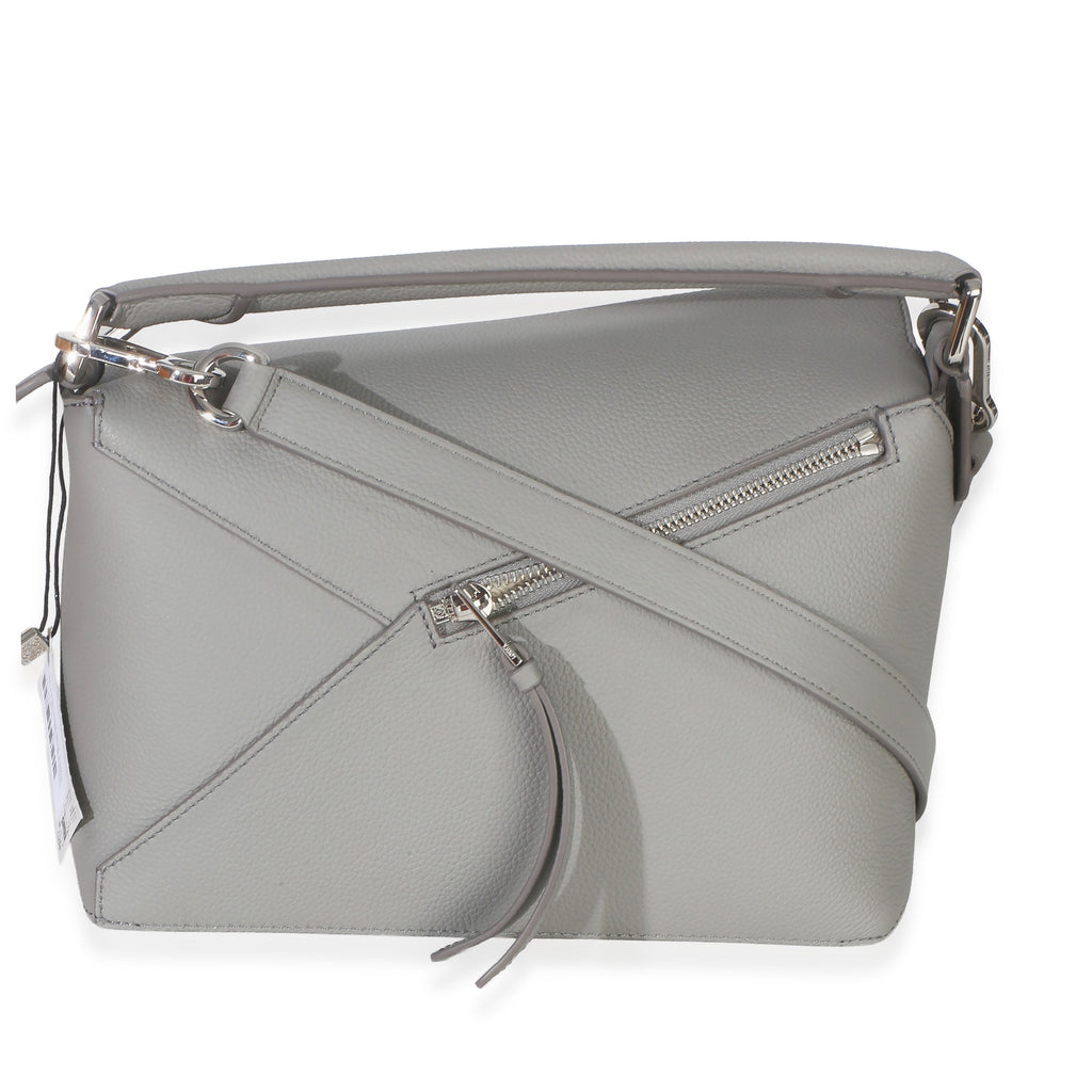 Light Grey Grained Calfskin Small Puzzle Edge Bag