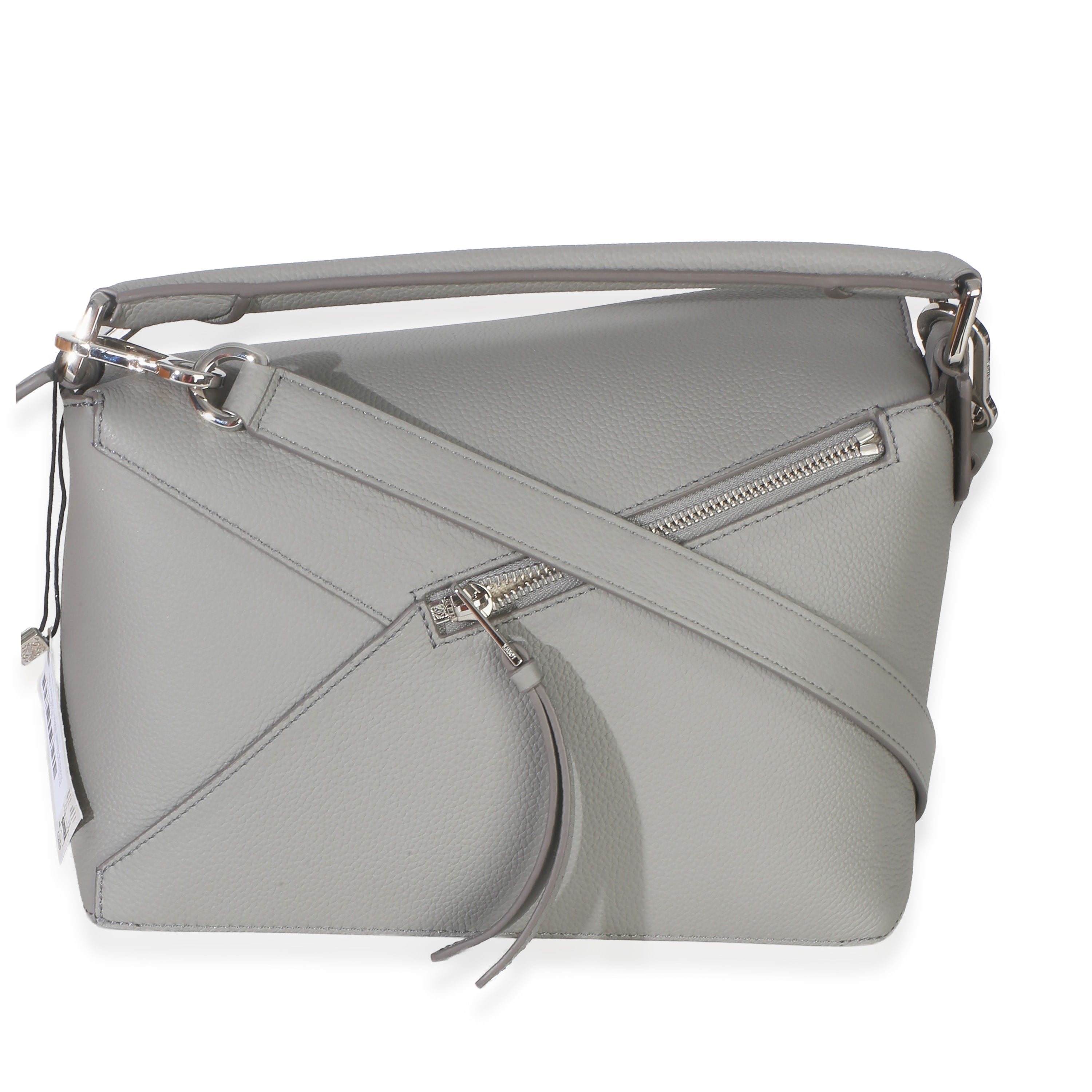 Light Grey Grained Calfskin Small Puzzle Edge Bag