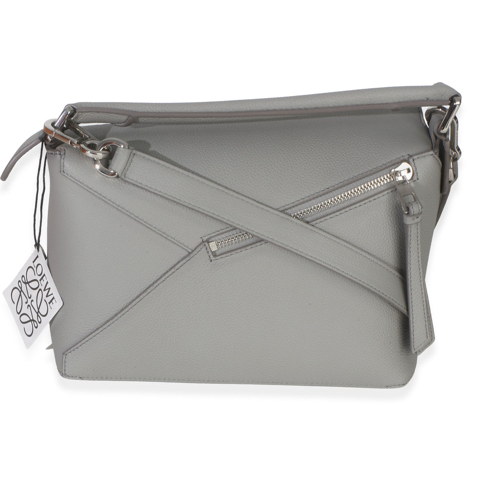 Light Grey Grained Calfskin Small Puzzle Edge Bag