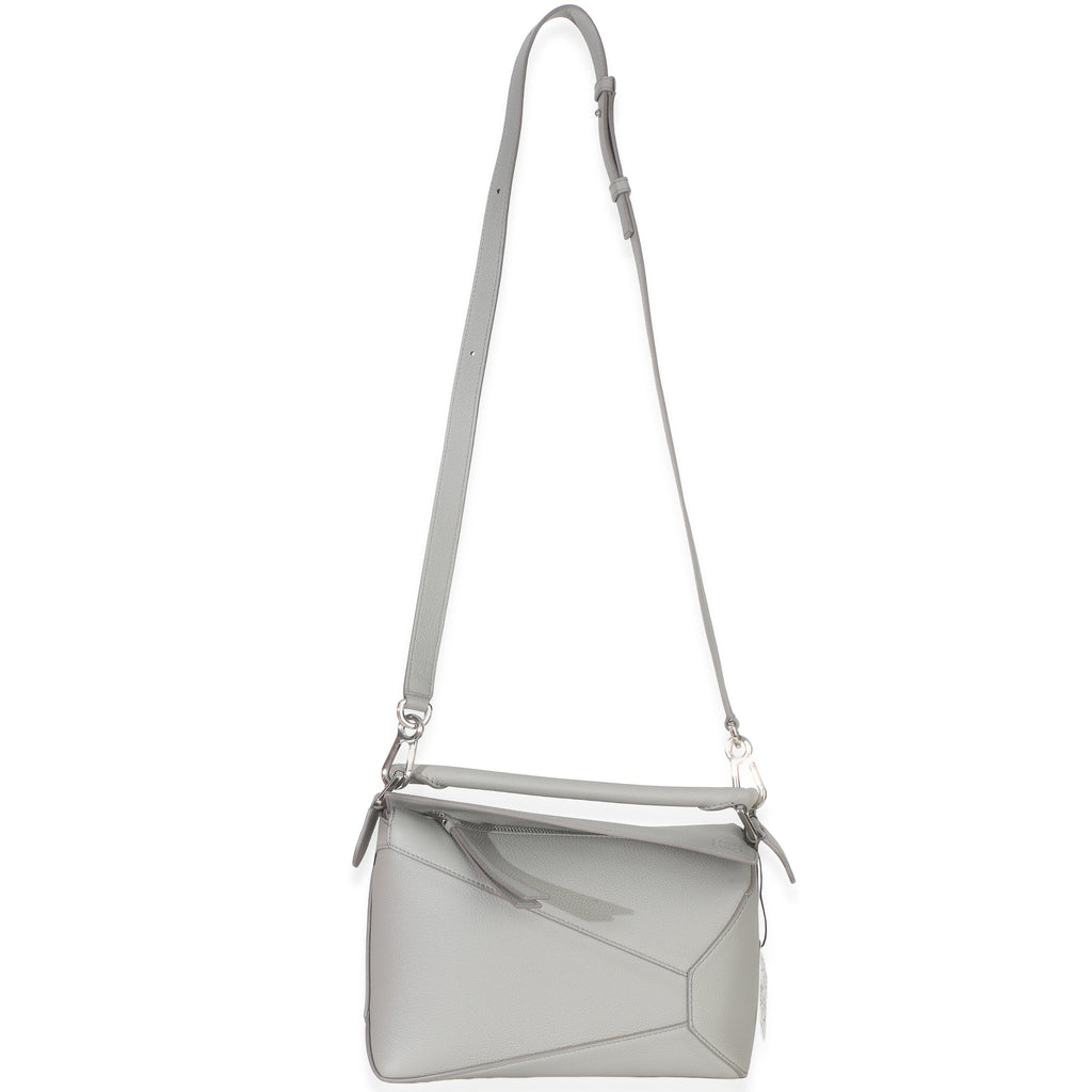 Light Grey Grained Calfskin Small Puzzle Edge Bag