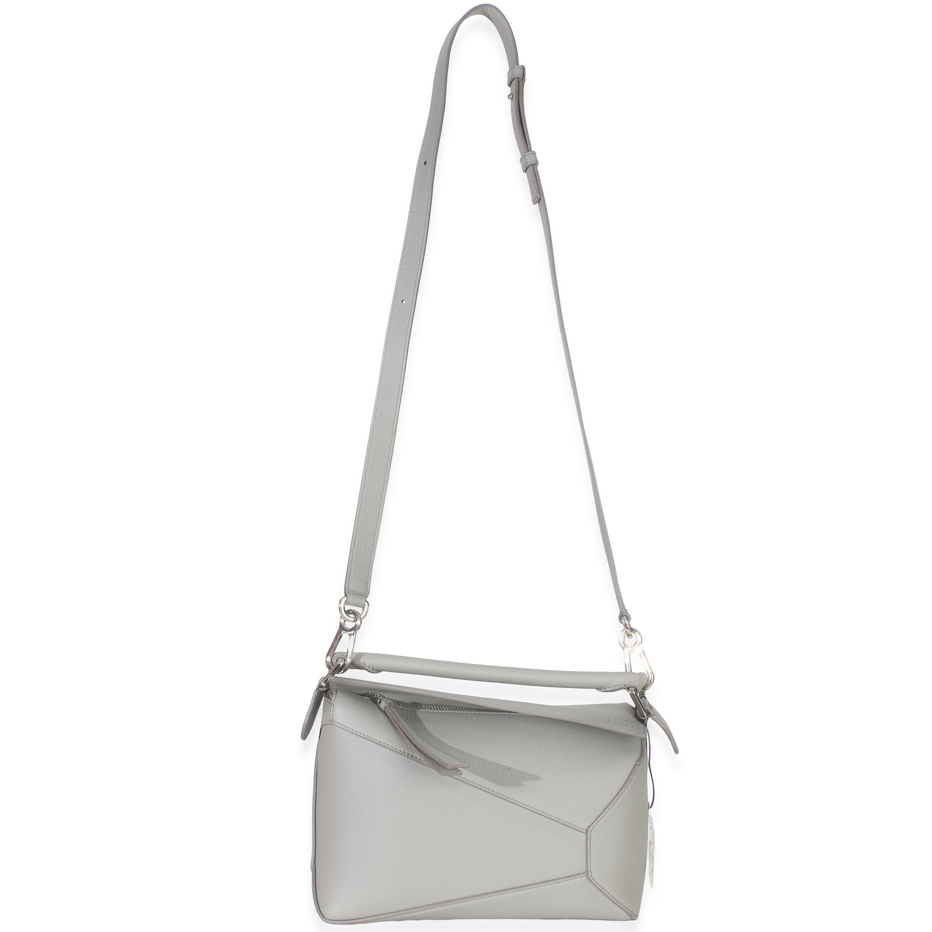 Light Grey Grained Calfskin Small Puzzle Edge Bag