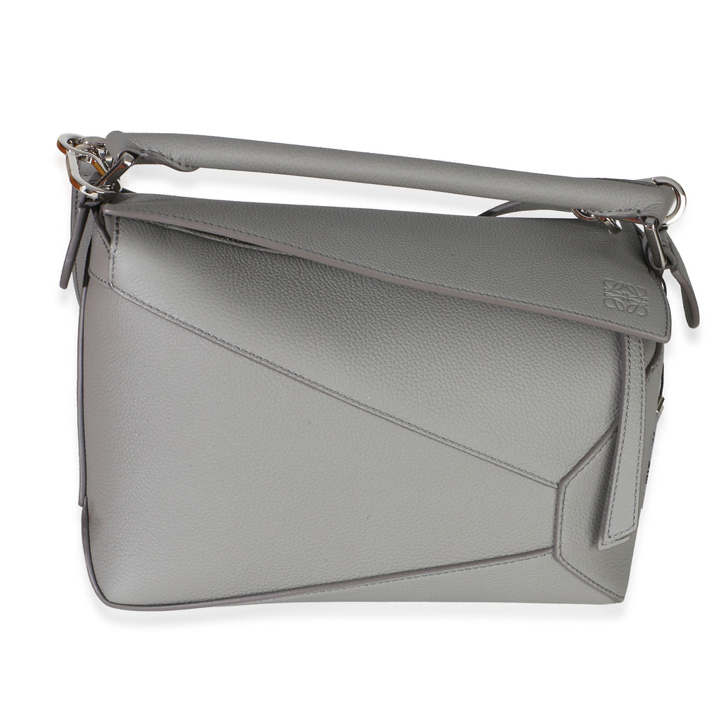 Light Grey Grained Calfskin Small Puzzle Edge Bag