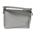 Light Grey Grained Calfskin Small Puzzle Edge Bag