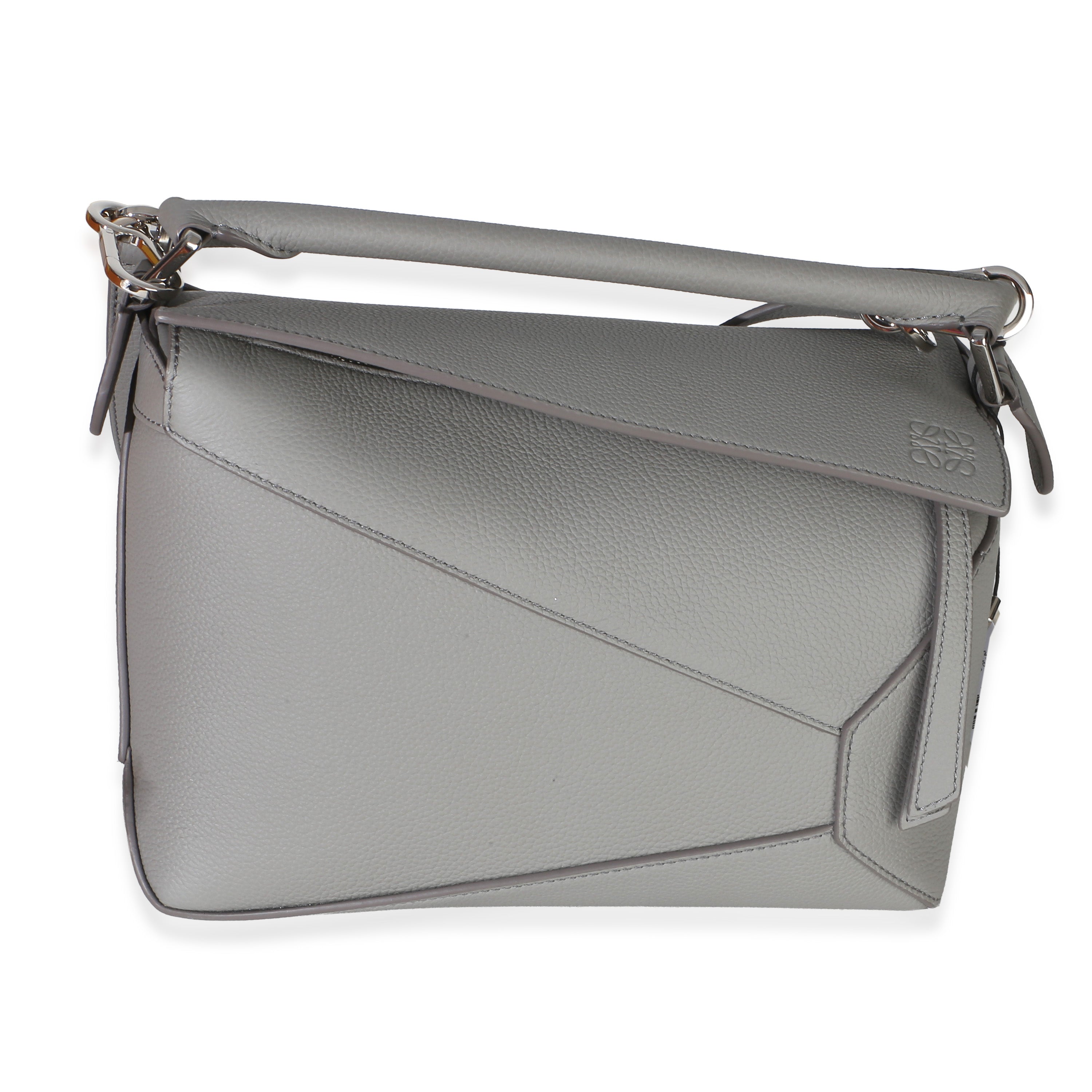 Light Grey Grained Calfskin Small Puzzle Edge Bag