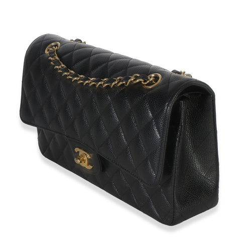 Black Quilted Caviar Medium Classic Double Flap Handbag
