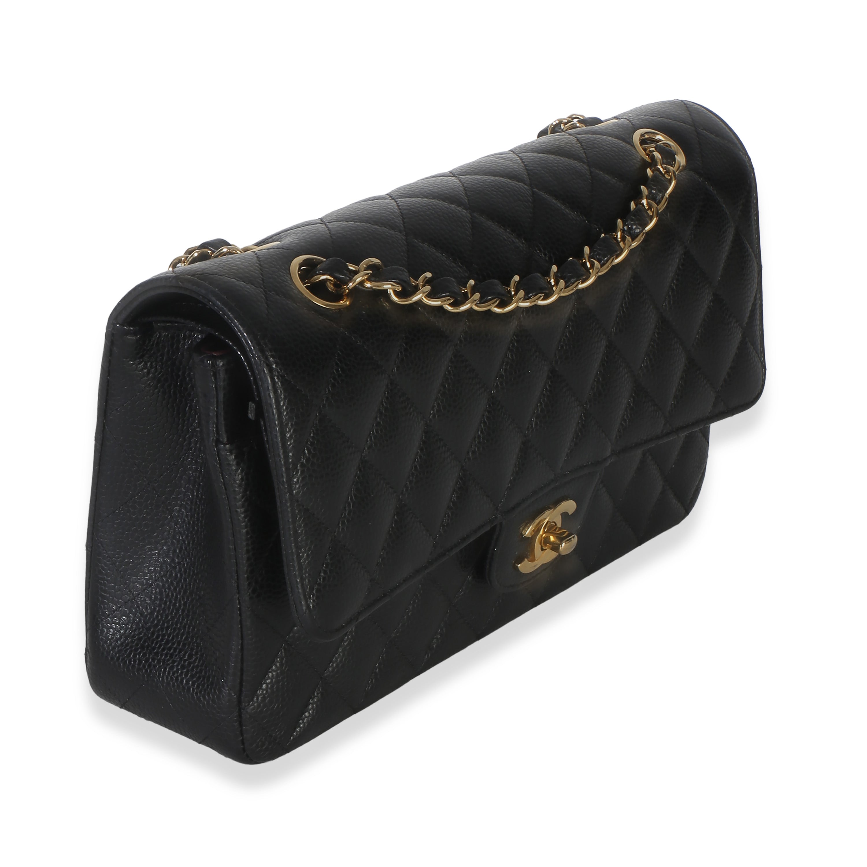 Black Quilted Caviar Medium Classic Double Flap Handbag