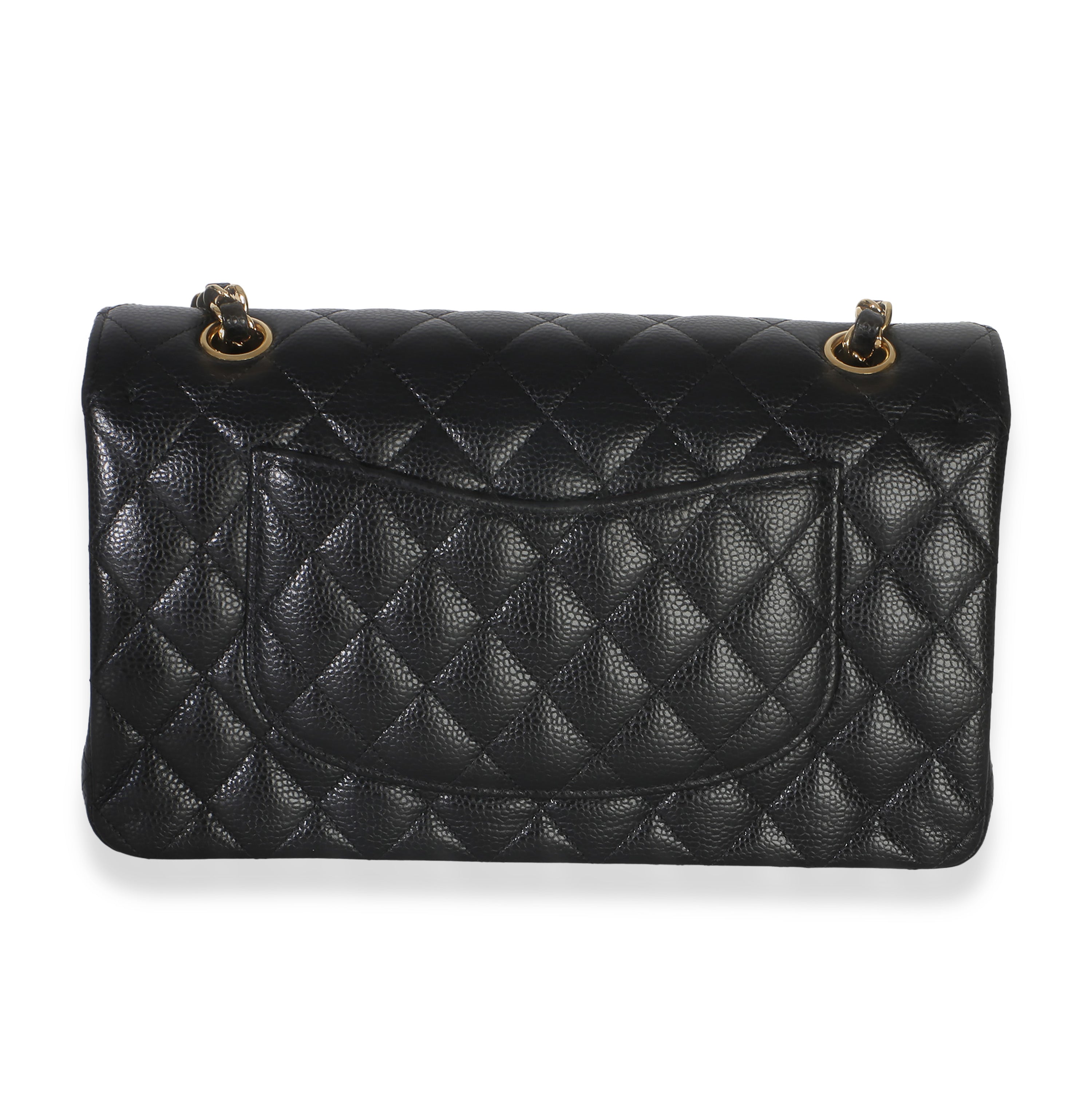 Black Quilted Caviar Medium Classic Double Flap Handbag