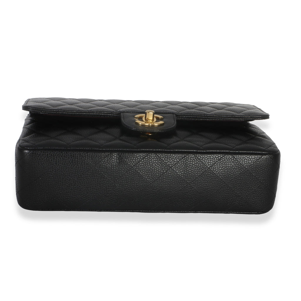 Black Quilted Caviar Medium Classic Double Flap Handbag