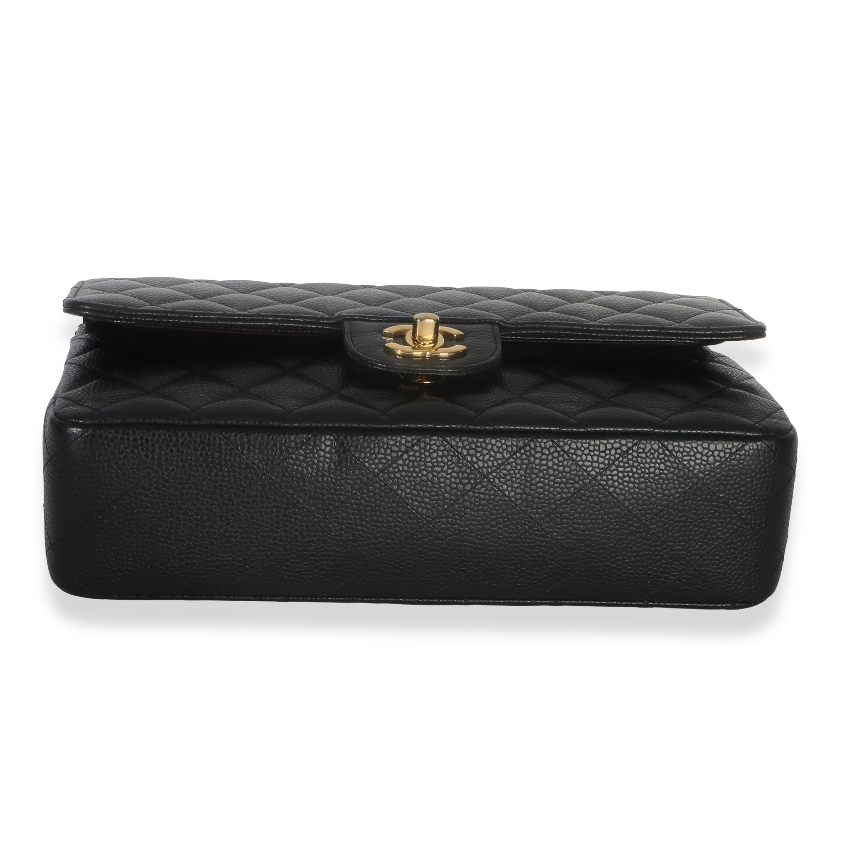 Black Quilted Caviar Medium Classic Double Flap Handbag