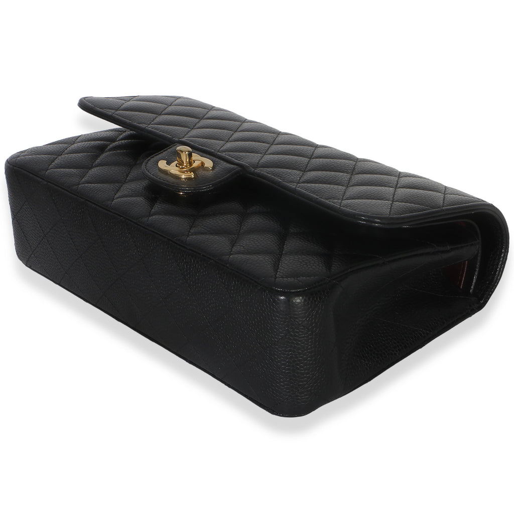 Black Quilted Caviar Medium Classic Double Flap Handbag
