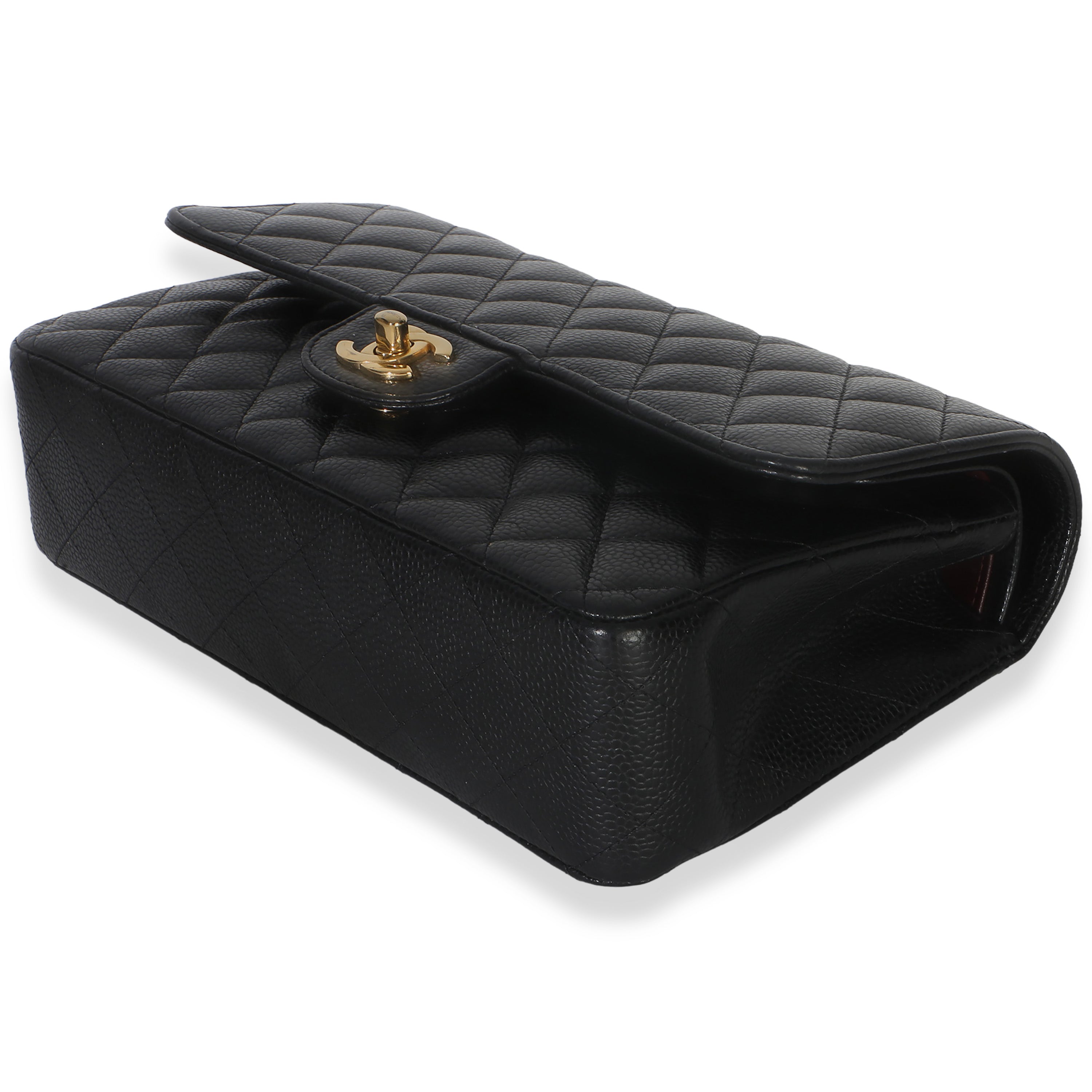 Black Quilted Caviar Medium Classic Double Flap Handbag