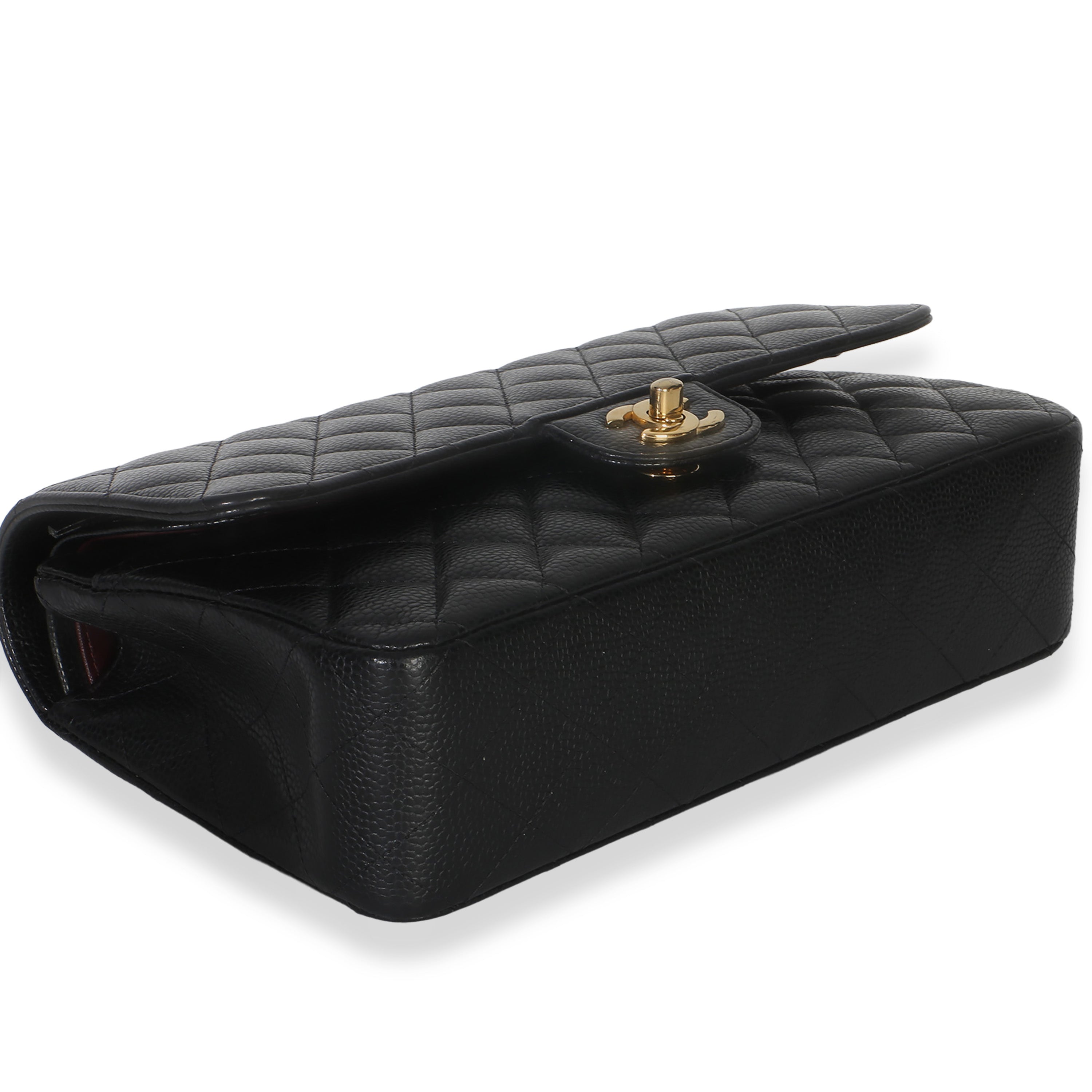 Black Quilted Caviar Medium Classic Double Flap Handbag