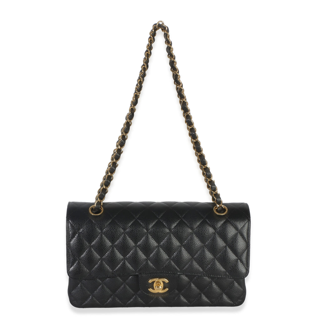 Black Quilted Caviar Medium Classic Double Flap Handbag