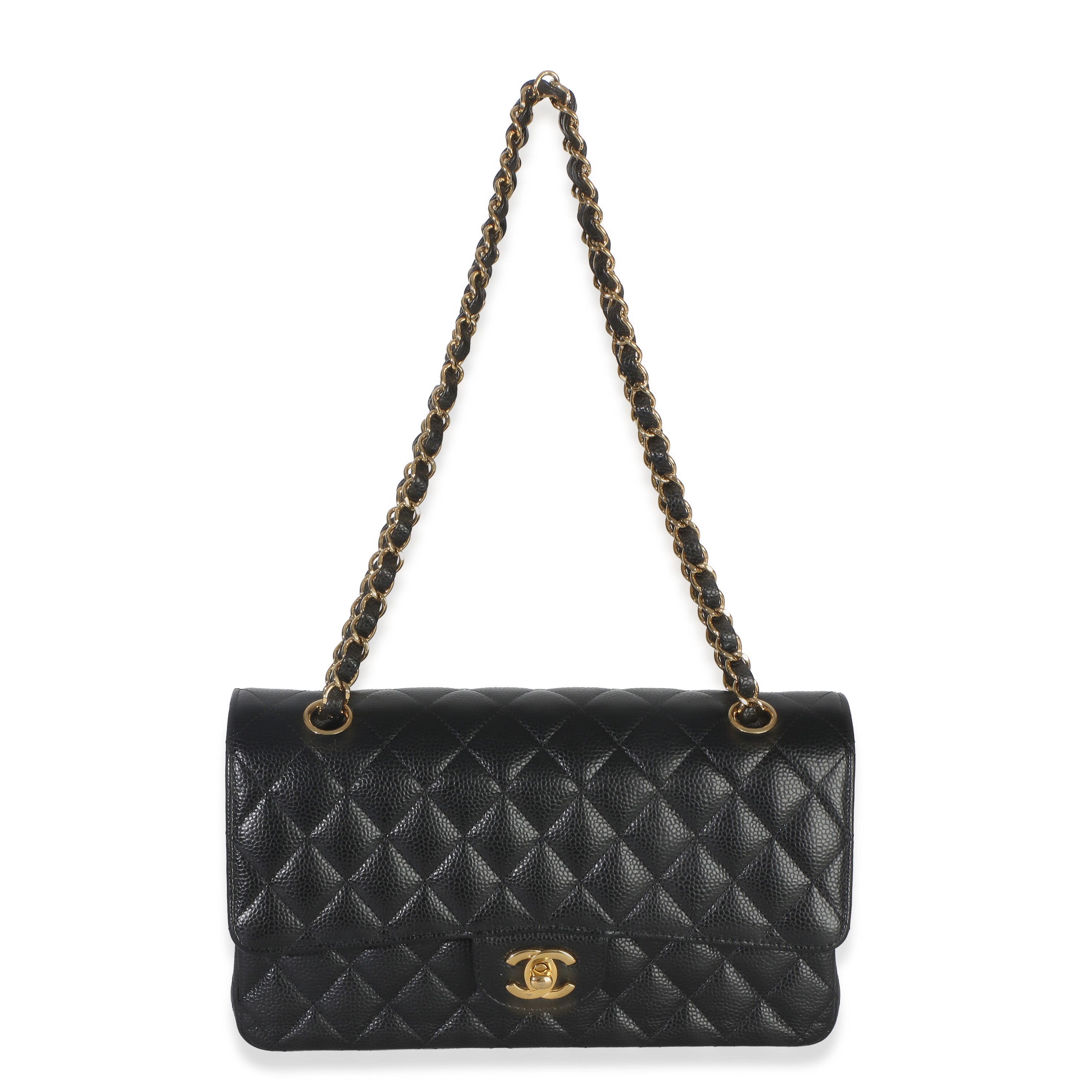 Black Quilted Caviar Medium Classic Double Flap Handbag