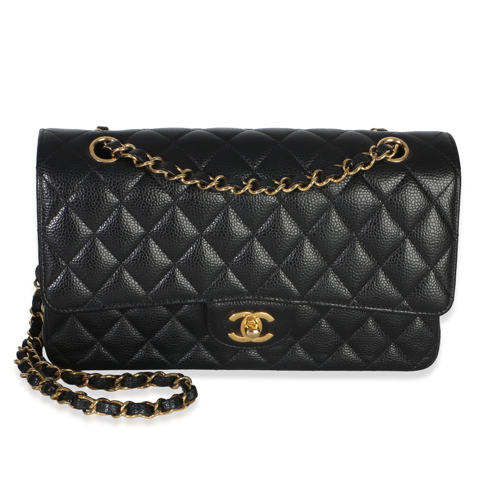 Black Quilted Caviar Medium Classic Double Flap Handbag