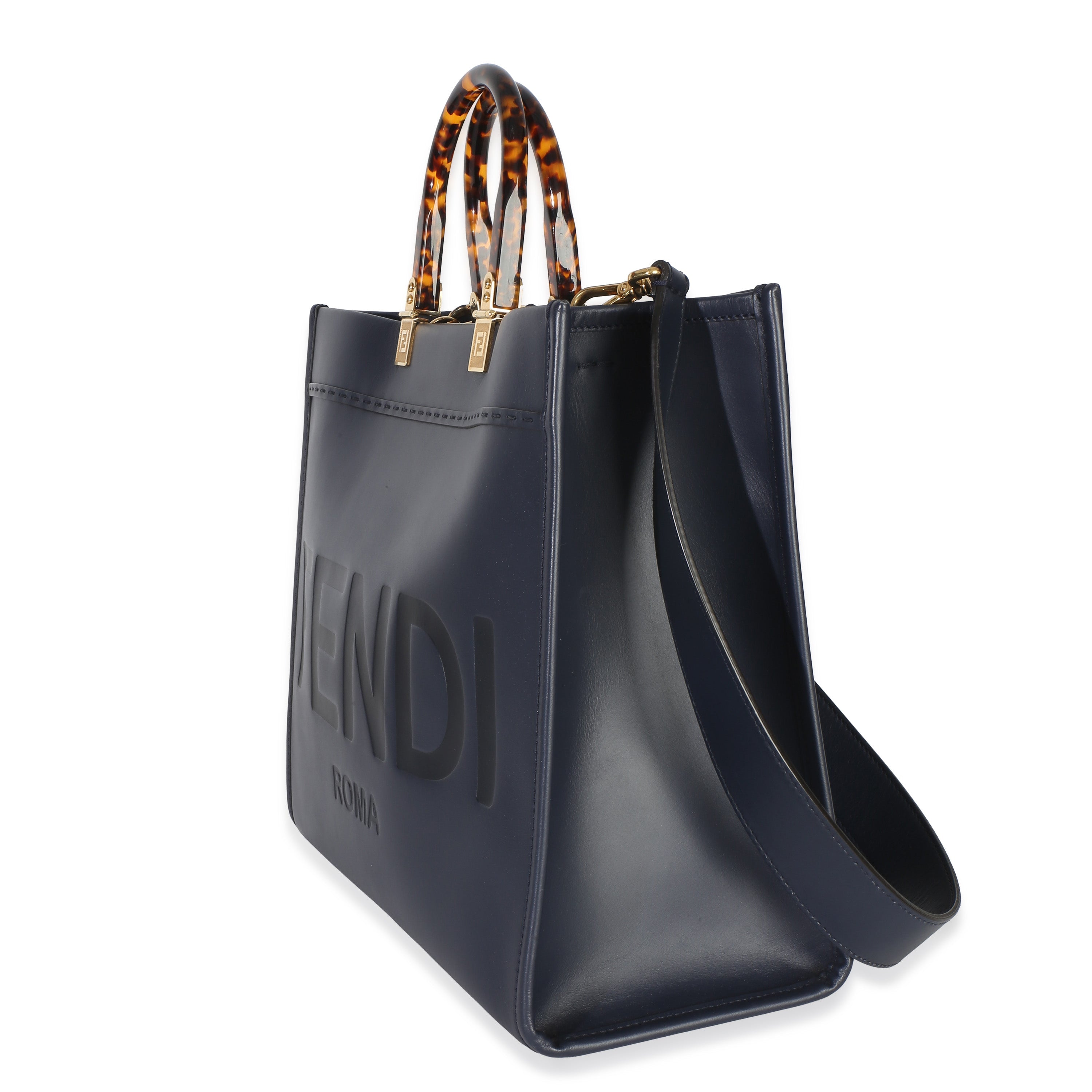 Navy Vitello King Plexiglass Embossed Medium Fendi Sunshine Shopper Tote