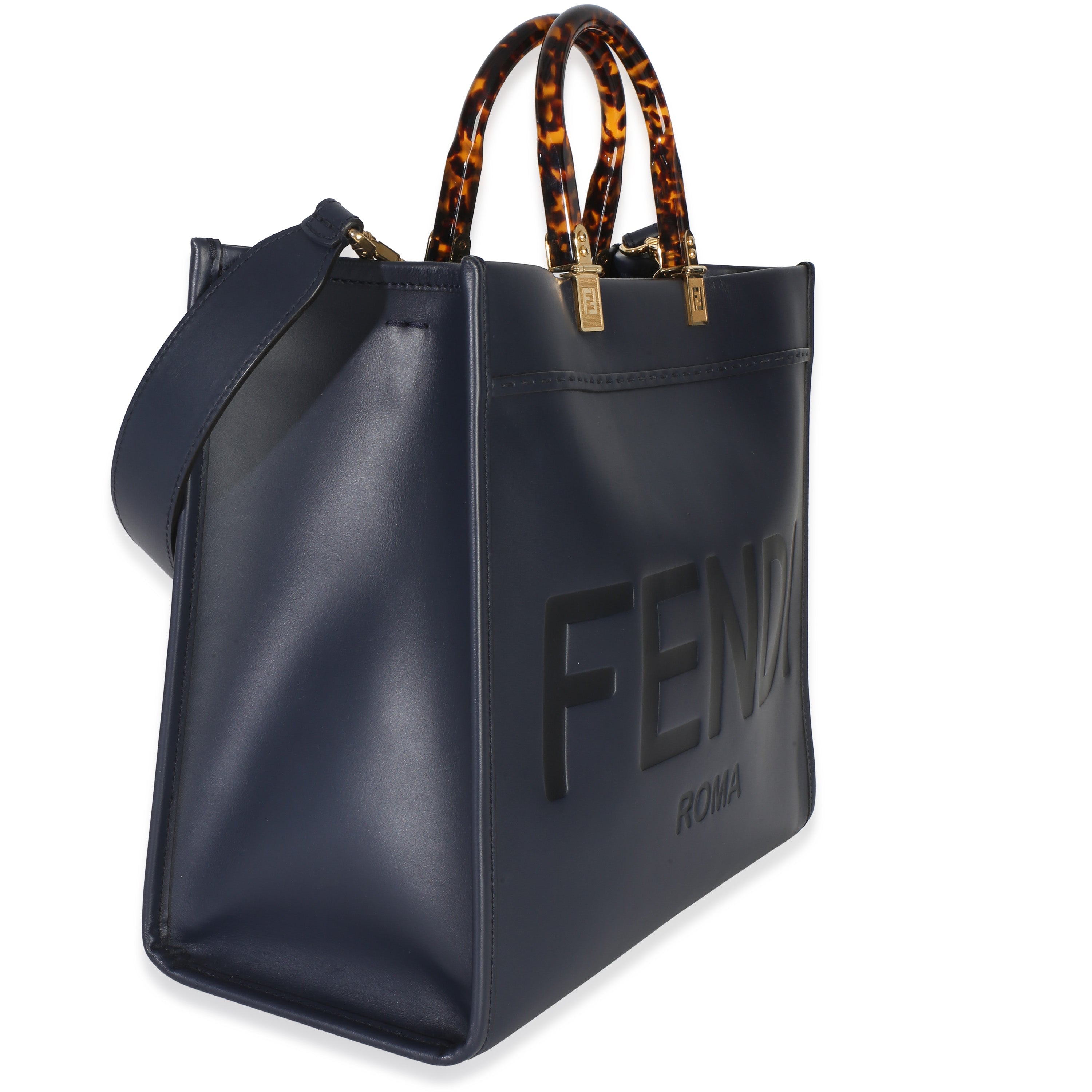Navy Vitello King Plexiglass Embossed Medium Fendi Sunshine Shopper Tote