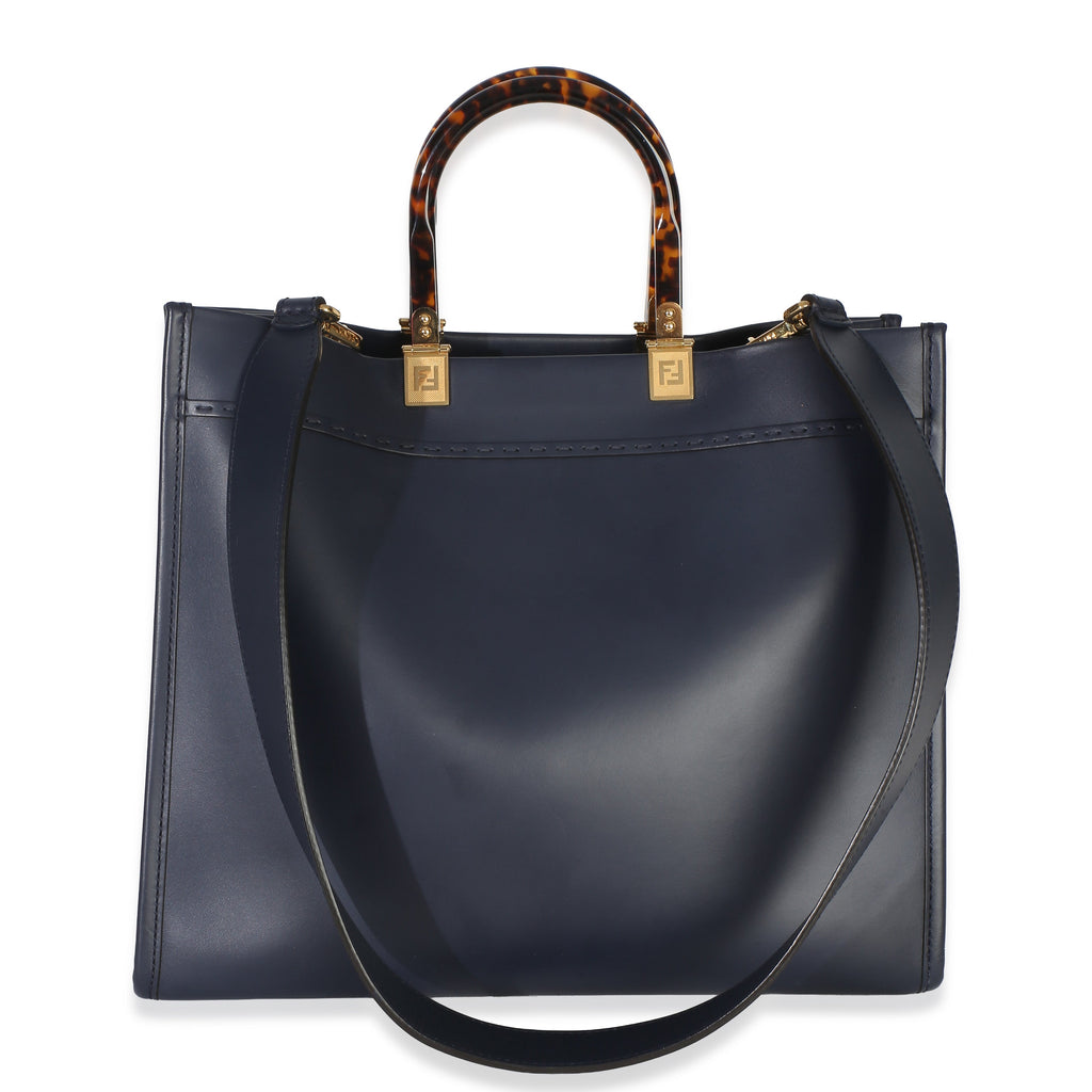 Navy Vitello King Plexiglass Embossed Medium Fendi Sunshine Shopper Tote
