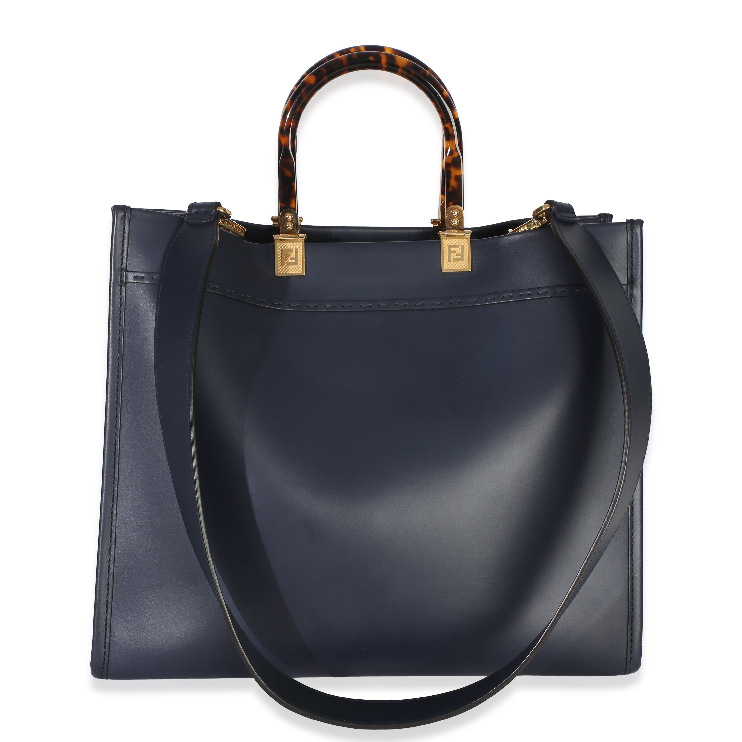 Navy Vitello King Plexiglass Embossed Medium Fendi Sunshine Shopper Tote