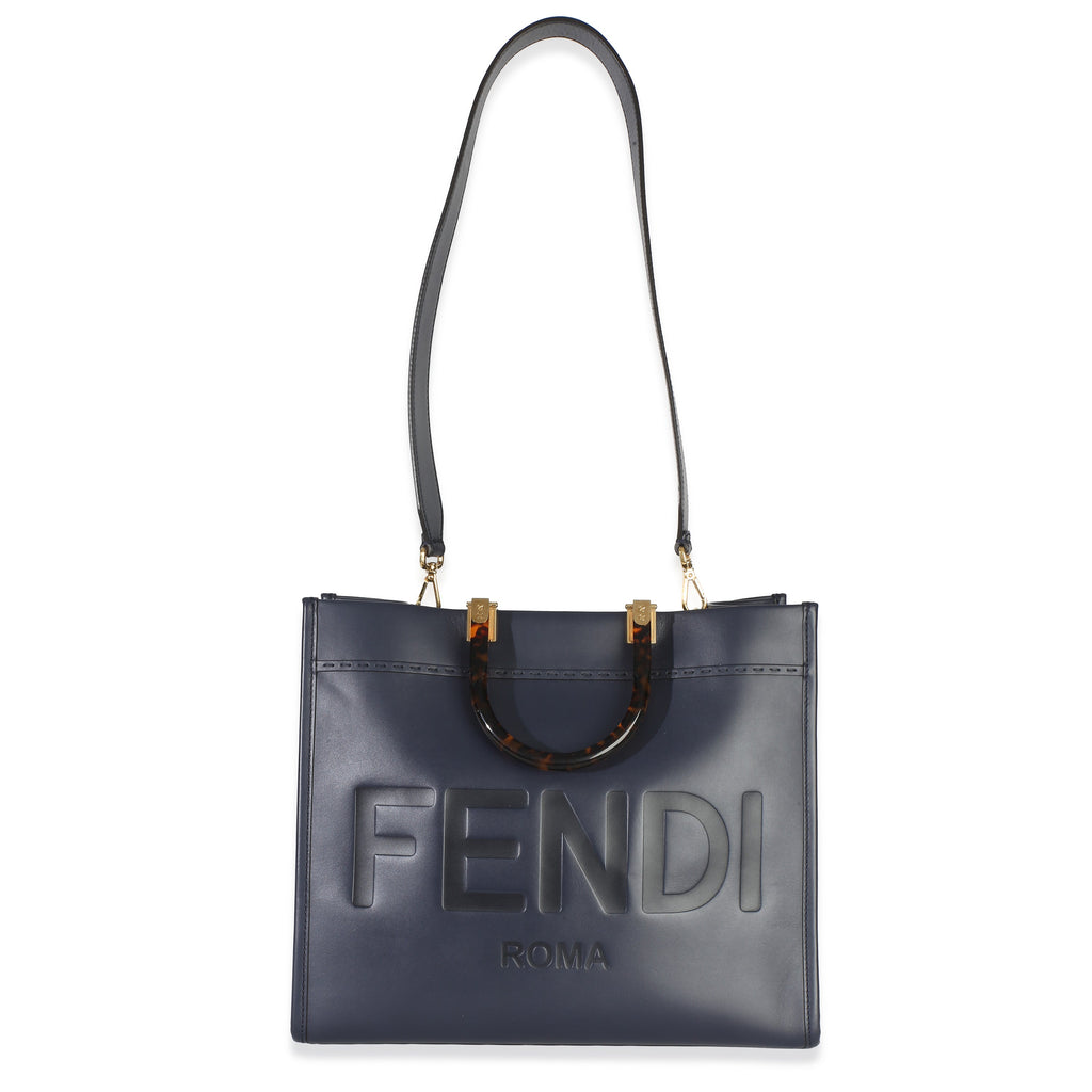 Navy Vitello King Plexiglass Embossed Medium Fendi Sunshine Shopper Tote