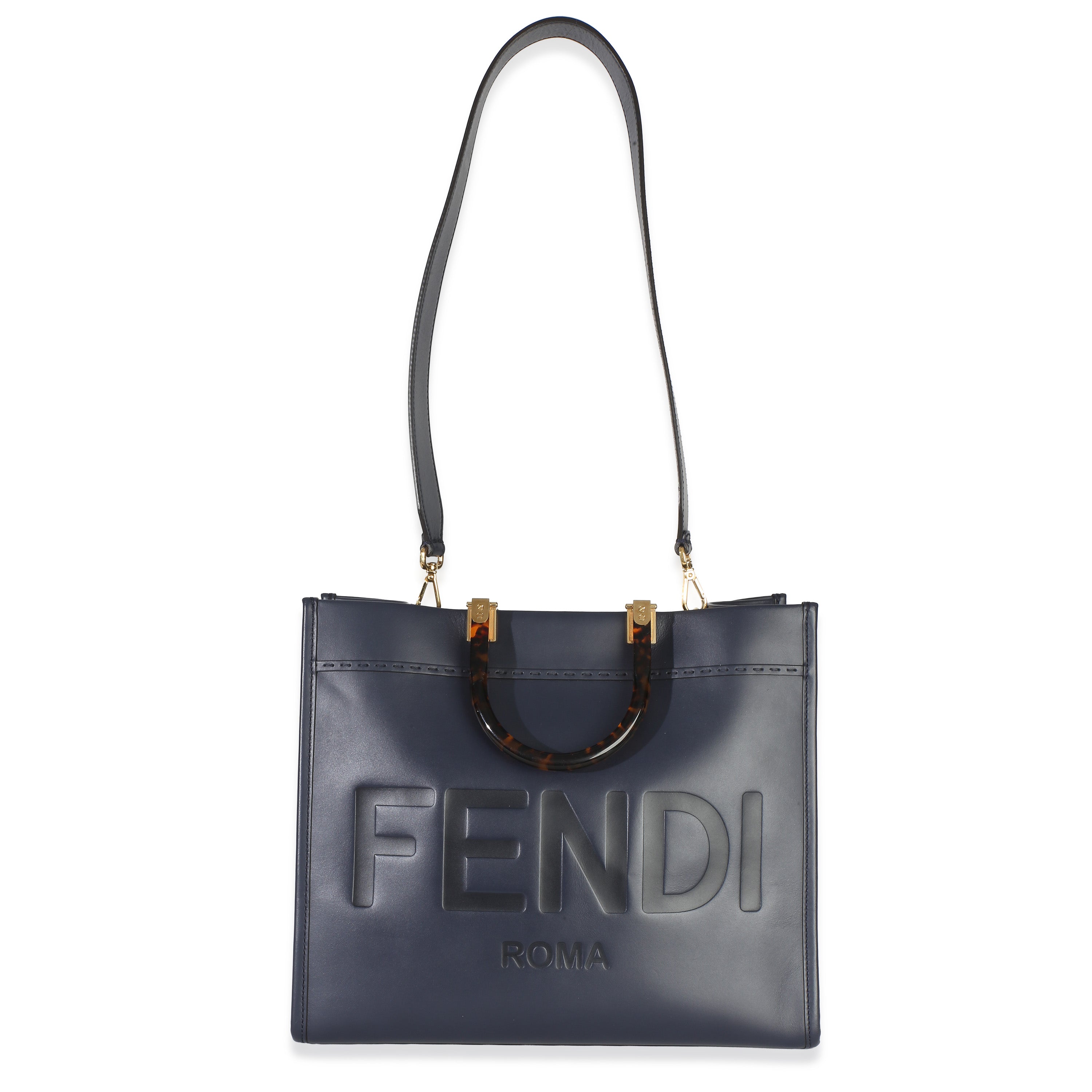 Navy Vitello King Plexiglass Embossed Medium Fendi Sunshine Shopper Tote