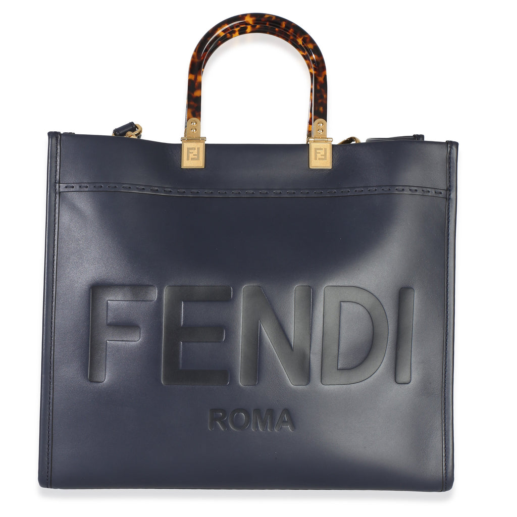 Navy Vitello King Plexiglass Embossed Medium Fendi Sunshine Shopper Tote