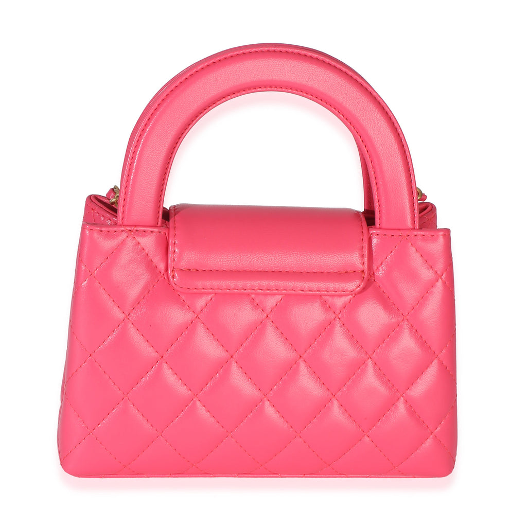 Dark Pink Shiny Aged Calfskin Quilted Nano Kelly Shopper