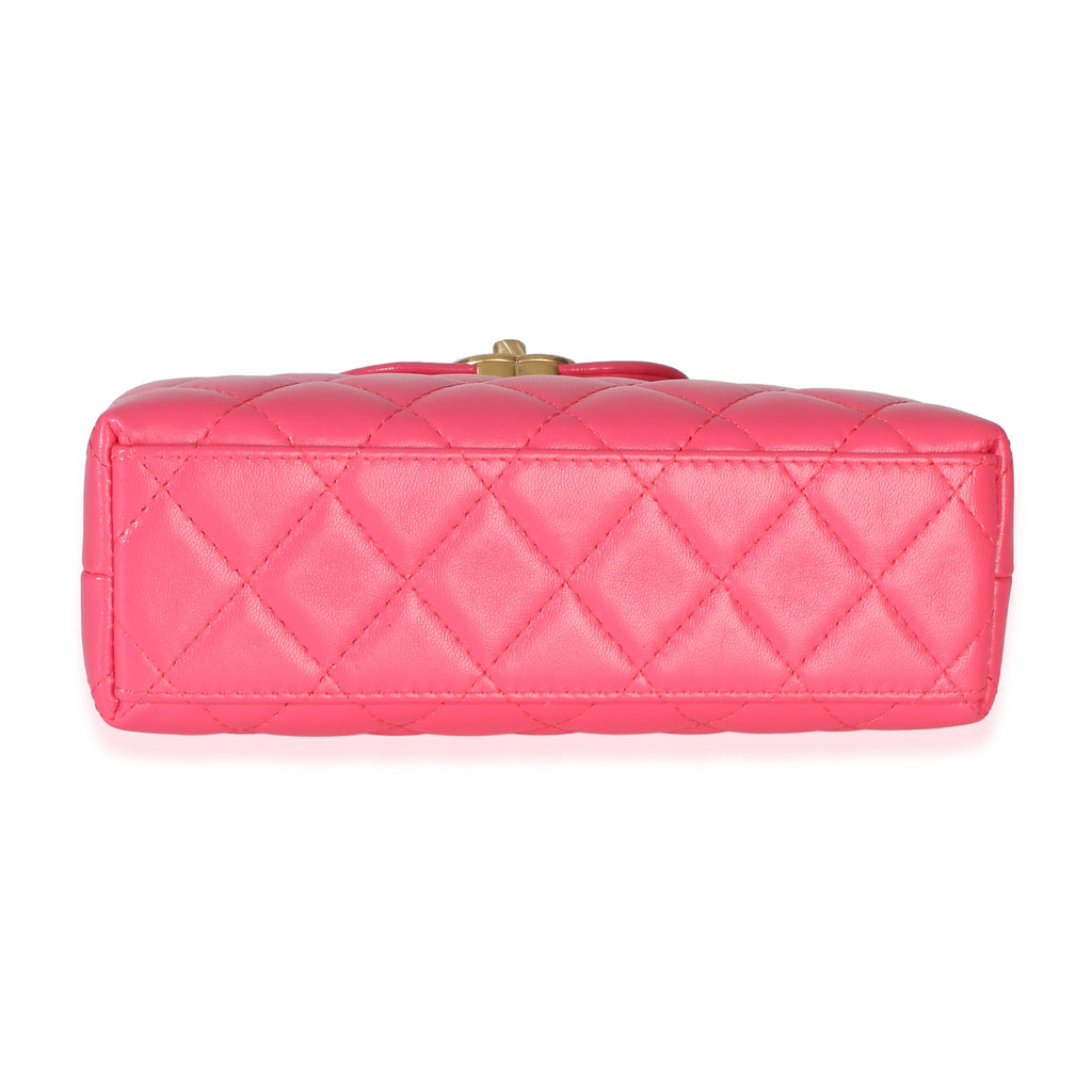 Dark Pink Shiny Aged Calfskin Quilted Nano Kelly Shopper