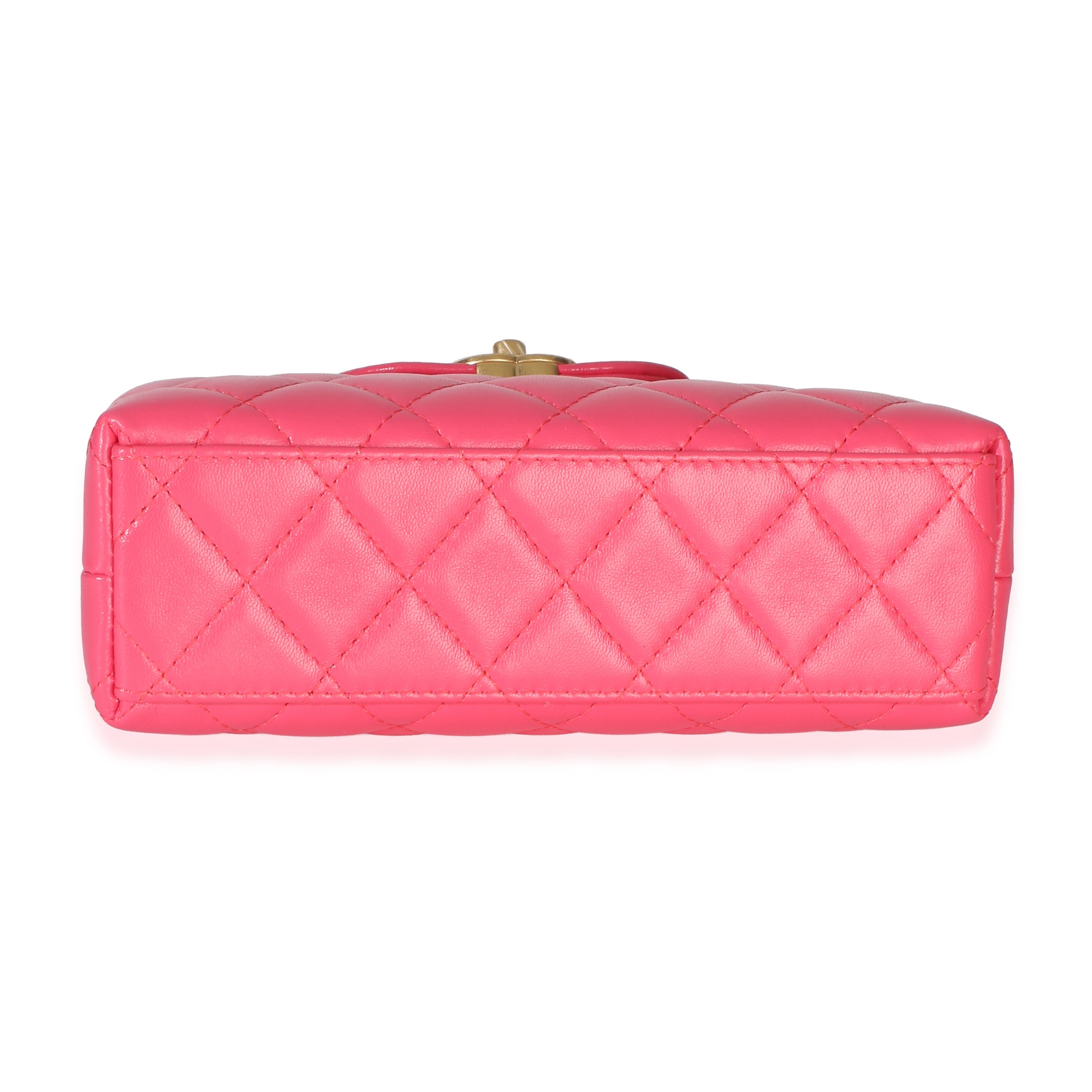 Dark Pink Shiny Aged Calfskin Quilted Nano Kelly Shopper