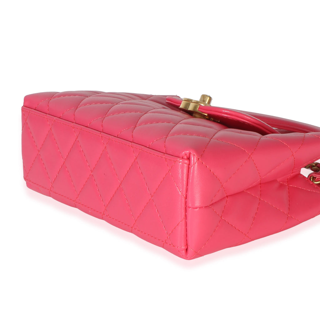 Dark Pink Shiny Aged Calfskin Quilted Nano Kelly Shopper