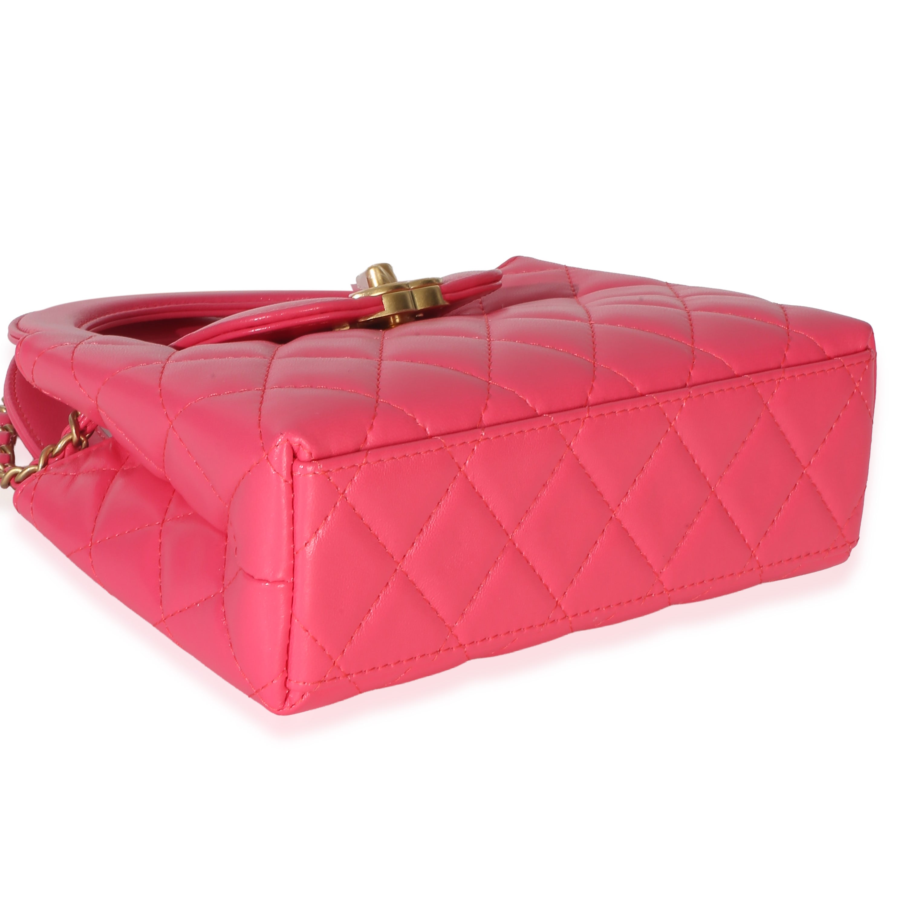 Dark Pink Shiny Aged Calfskin Quilted Nano Kelly Shopper