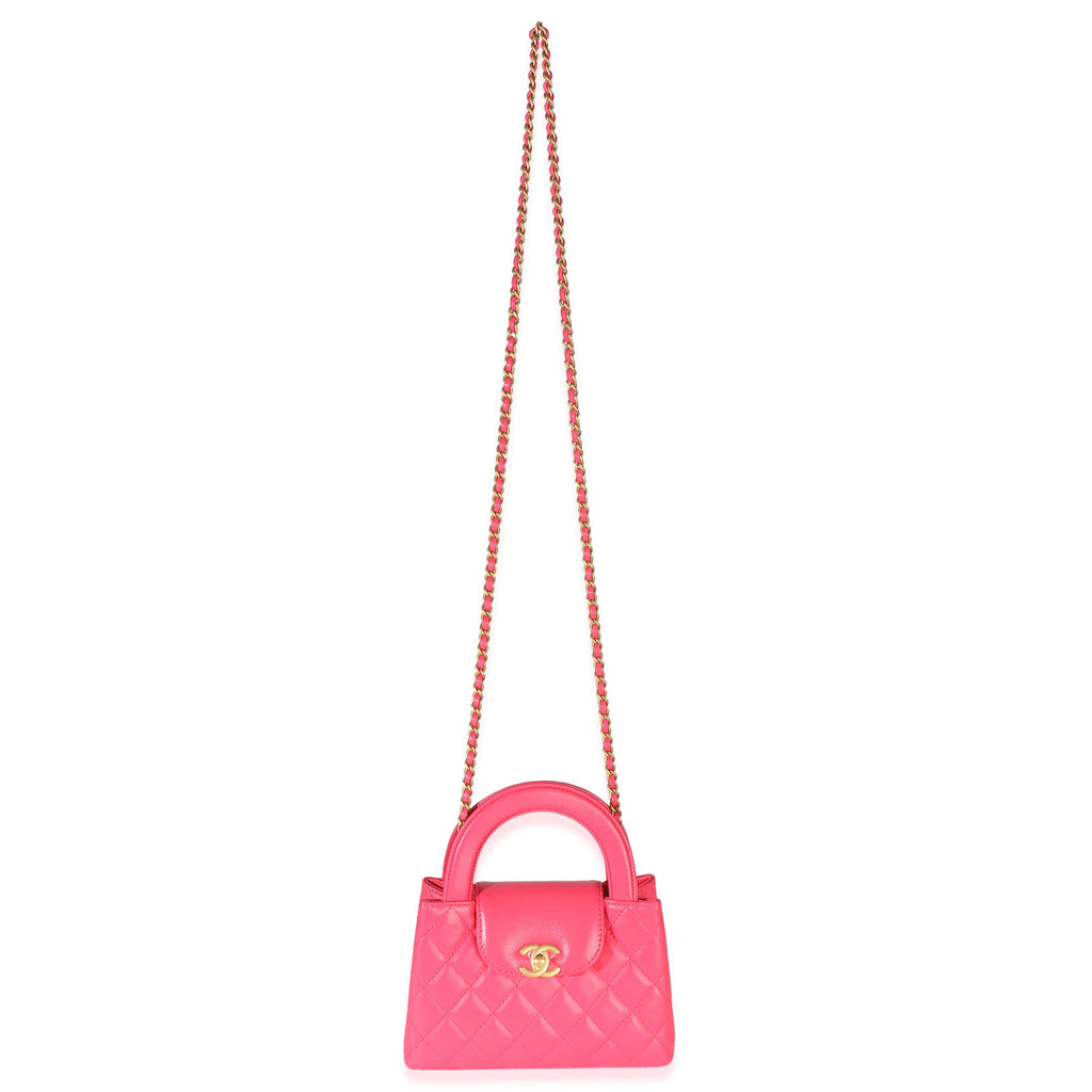 Dark Pink Shiny Aged Calfskin Quilted Nano Kelly Shopper