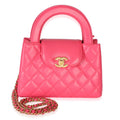 Dark Pink Shiny Aged Calfskin Quilted Nano Kelly Shopper
