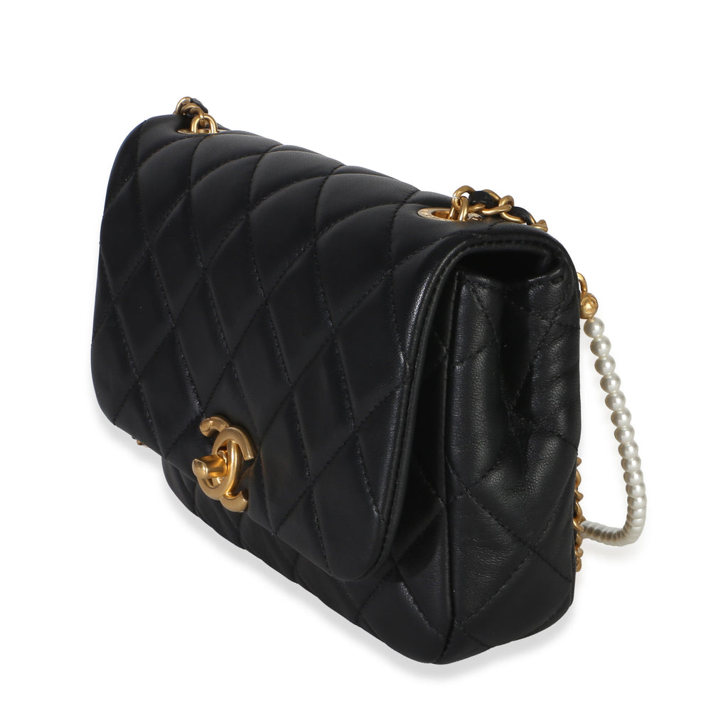 Black Quilted Lambskin Mini Pearly Chain Flap Bag