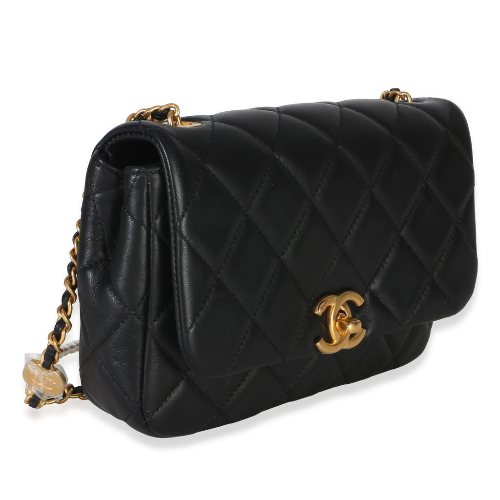 Black Quilted Lambskin Mini Pearly Chain Flap Bag
