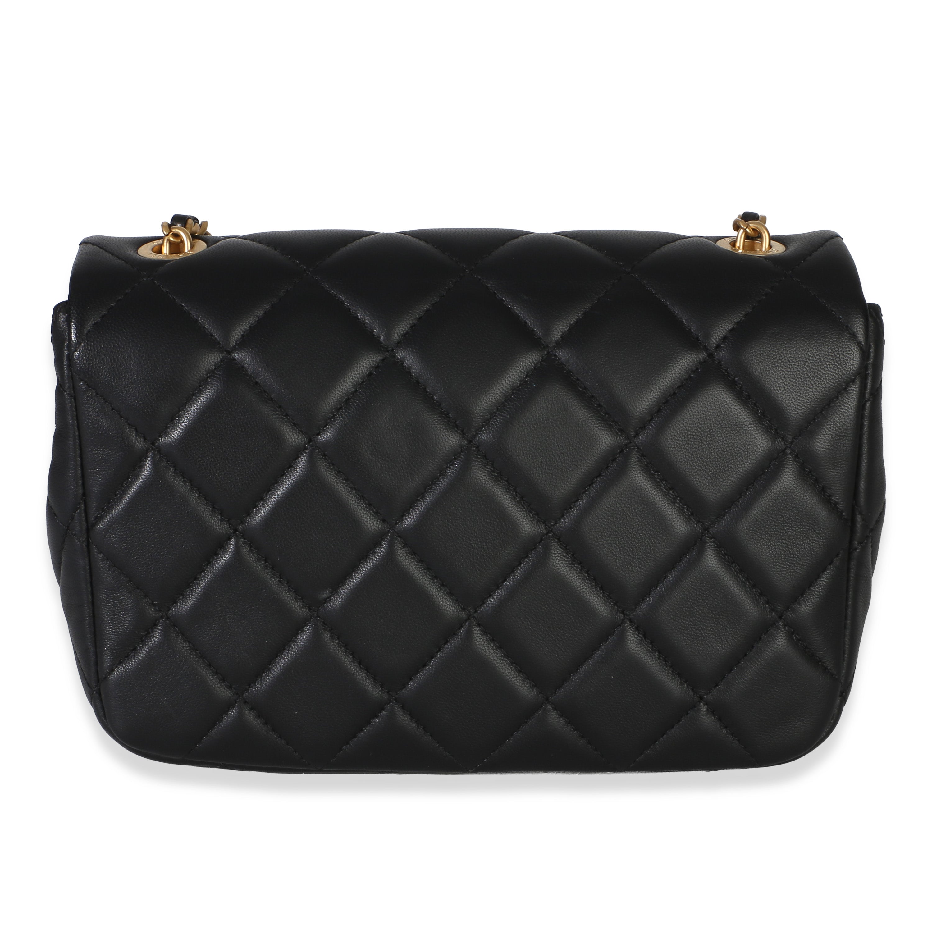 Black Quilted Lambskin Mini Pearly Chain Flap Bag