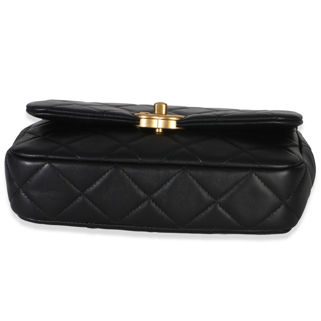 Black Quilted Lambskin Mini Pearly Chain Flap Bag