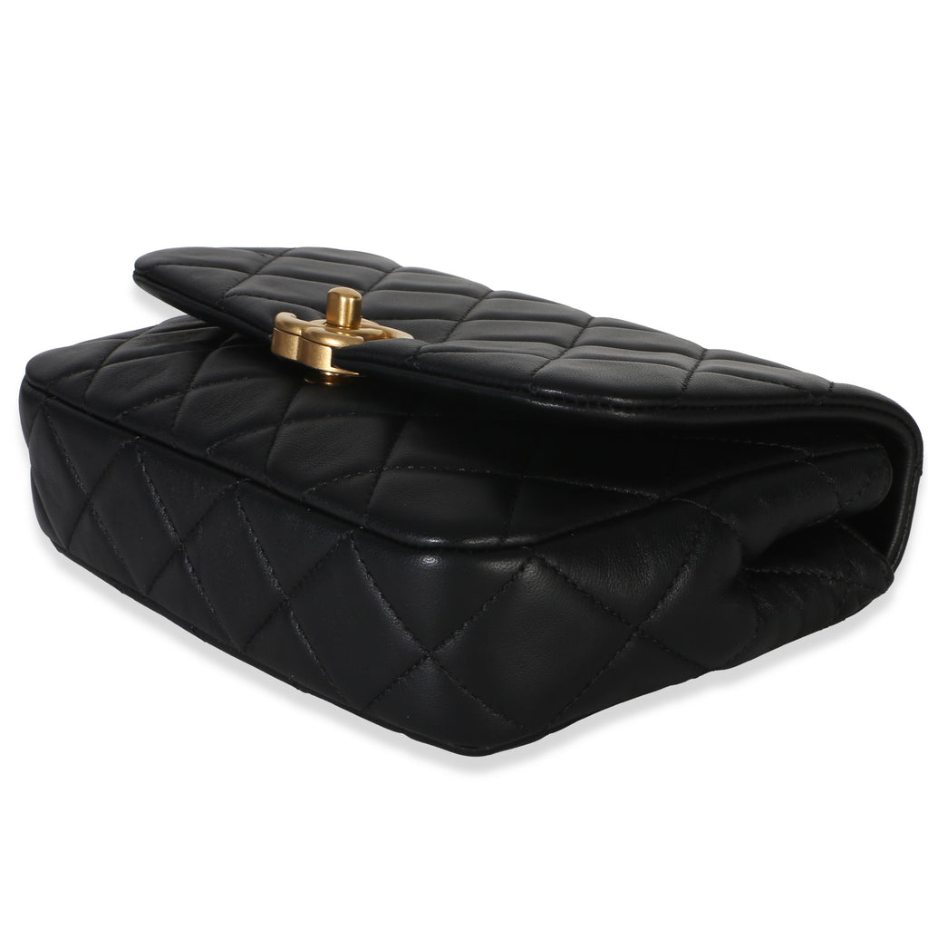 Black Quilted Lambskin Mini Pearly Chain Flap Bag