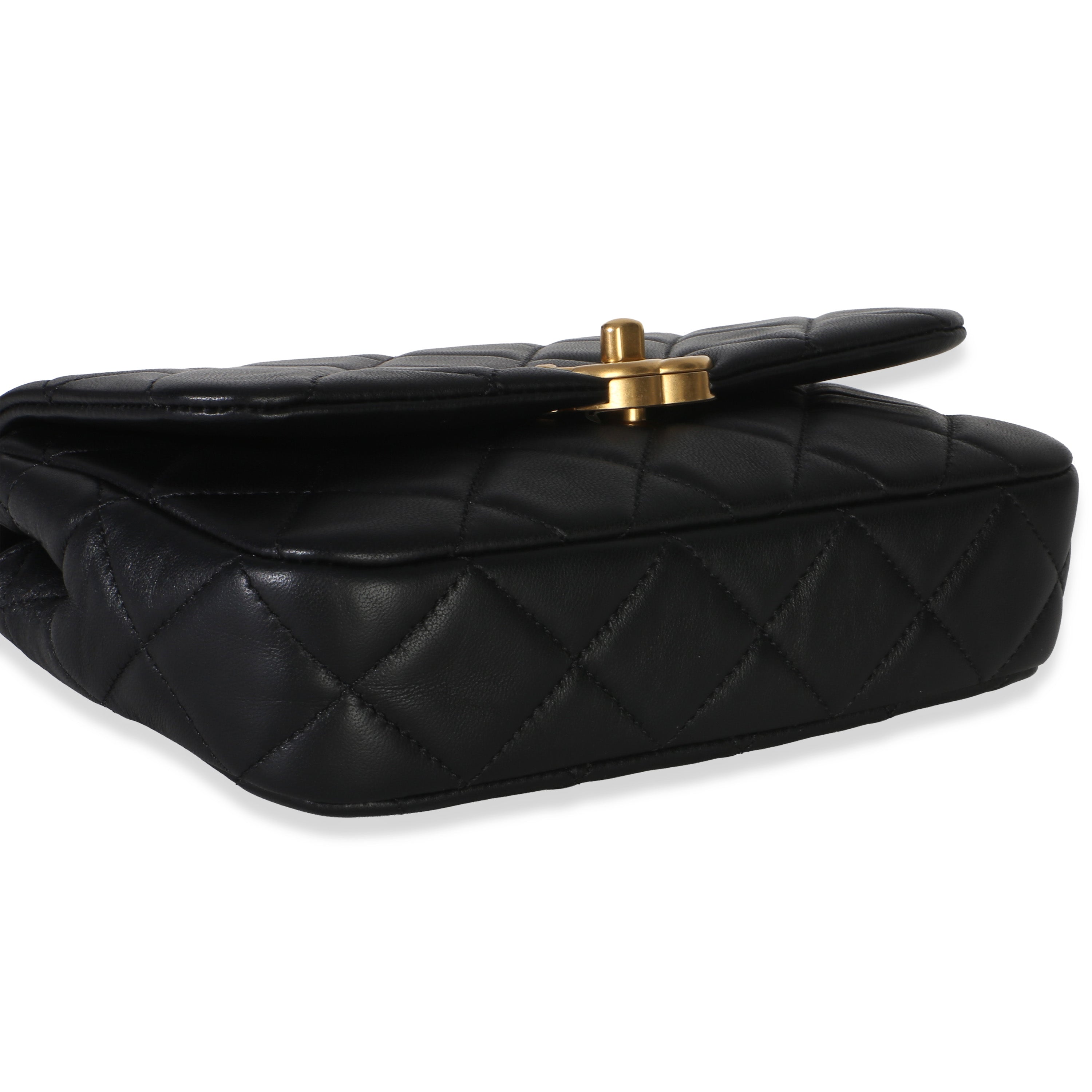 Black Quilted Lambskin Mini Pearly Chain Flap Bag