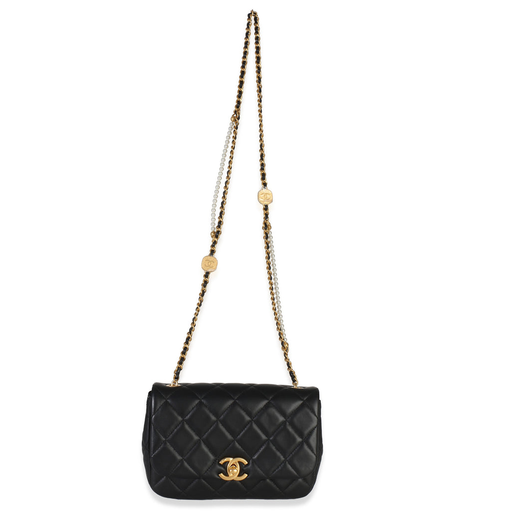 Black Quilted Lambskin Mini Pearly Chain Flap Bag