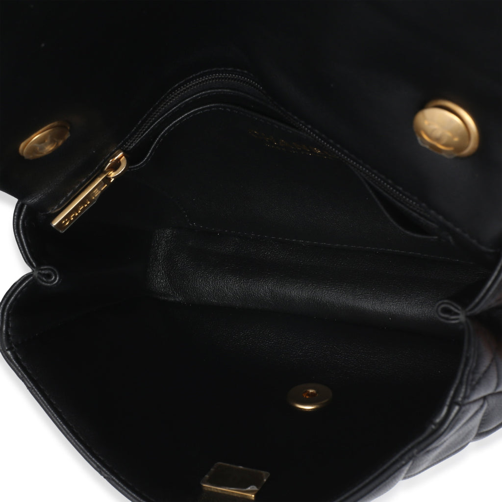 Black Quilted Lambskin Mini Pearly Chain Flap Bag