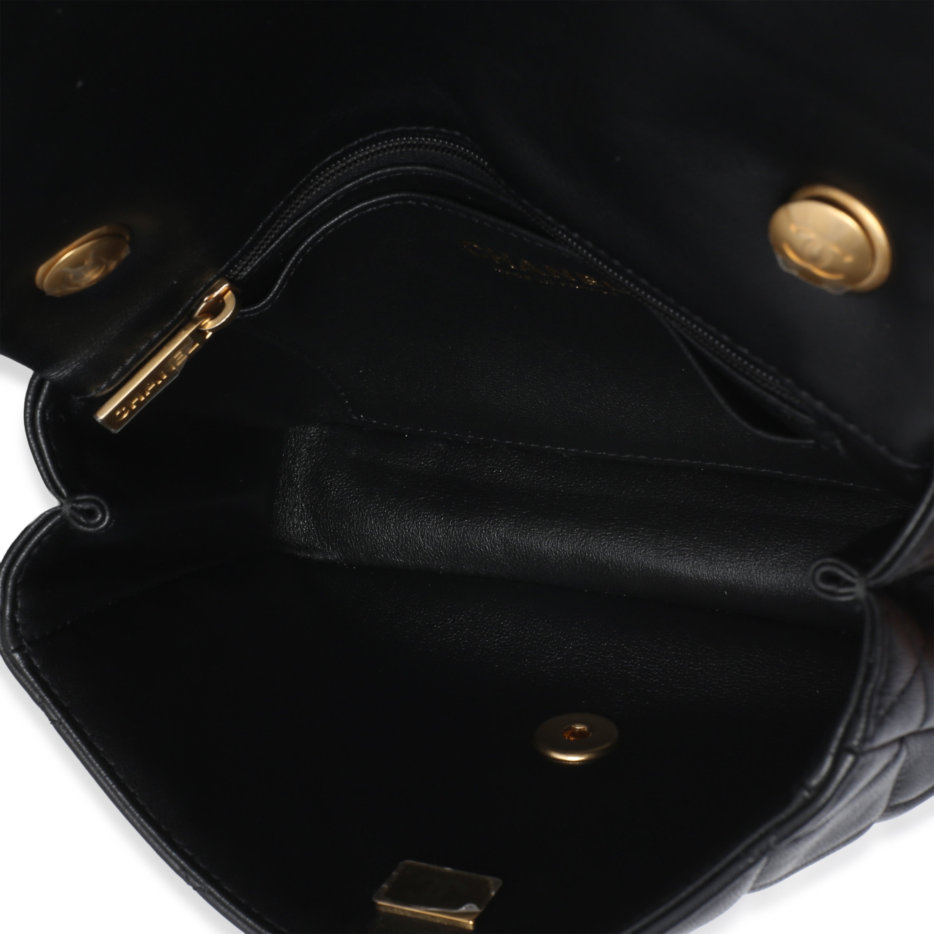 Black Quilted Lambskin Mini Pearly Chain Flap Bag