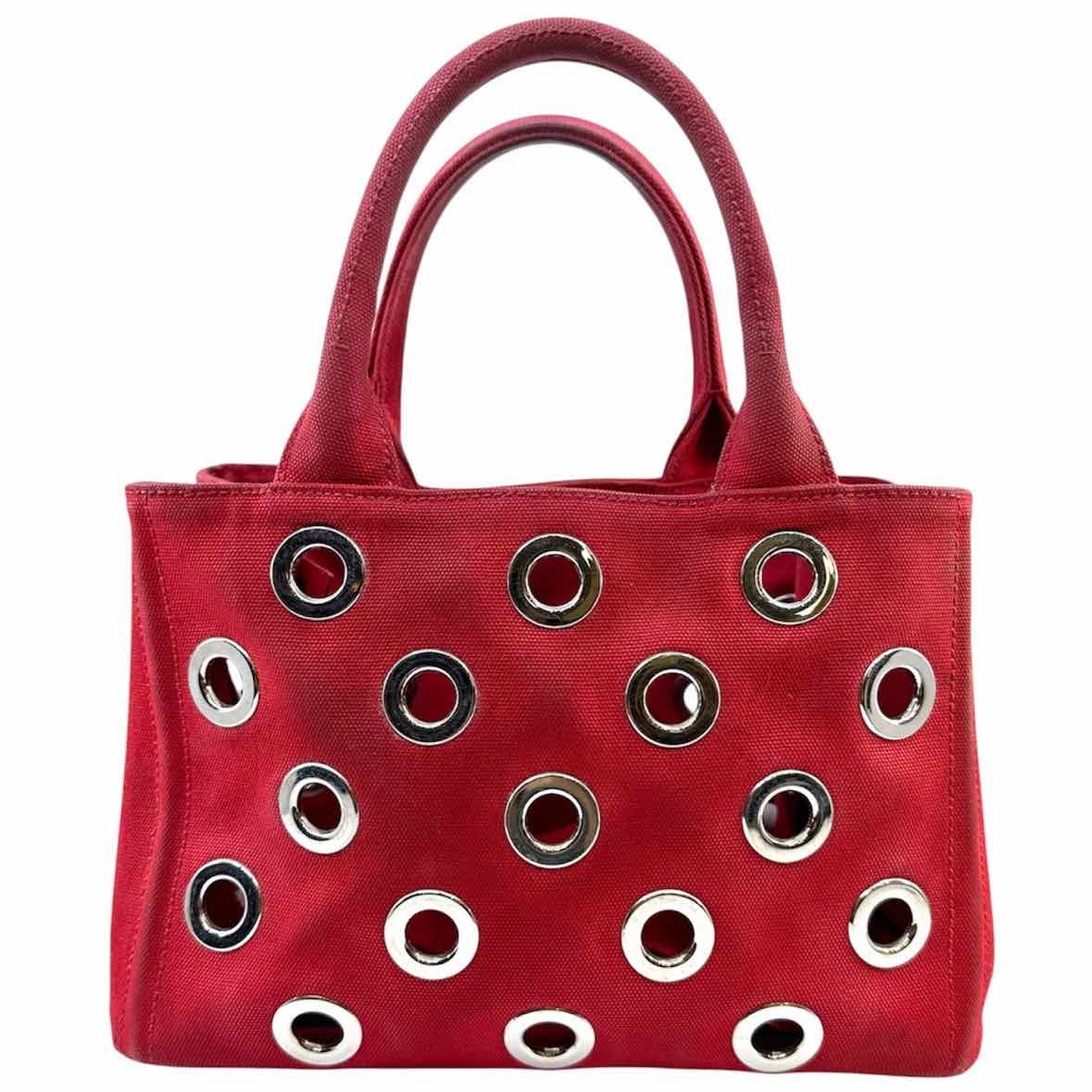PRADA Red Canvas Eyelet Handbag