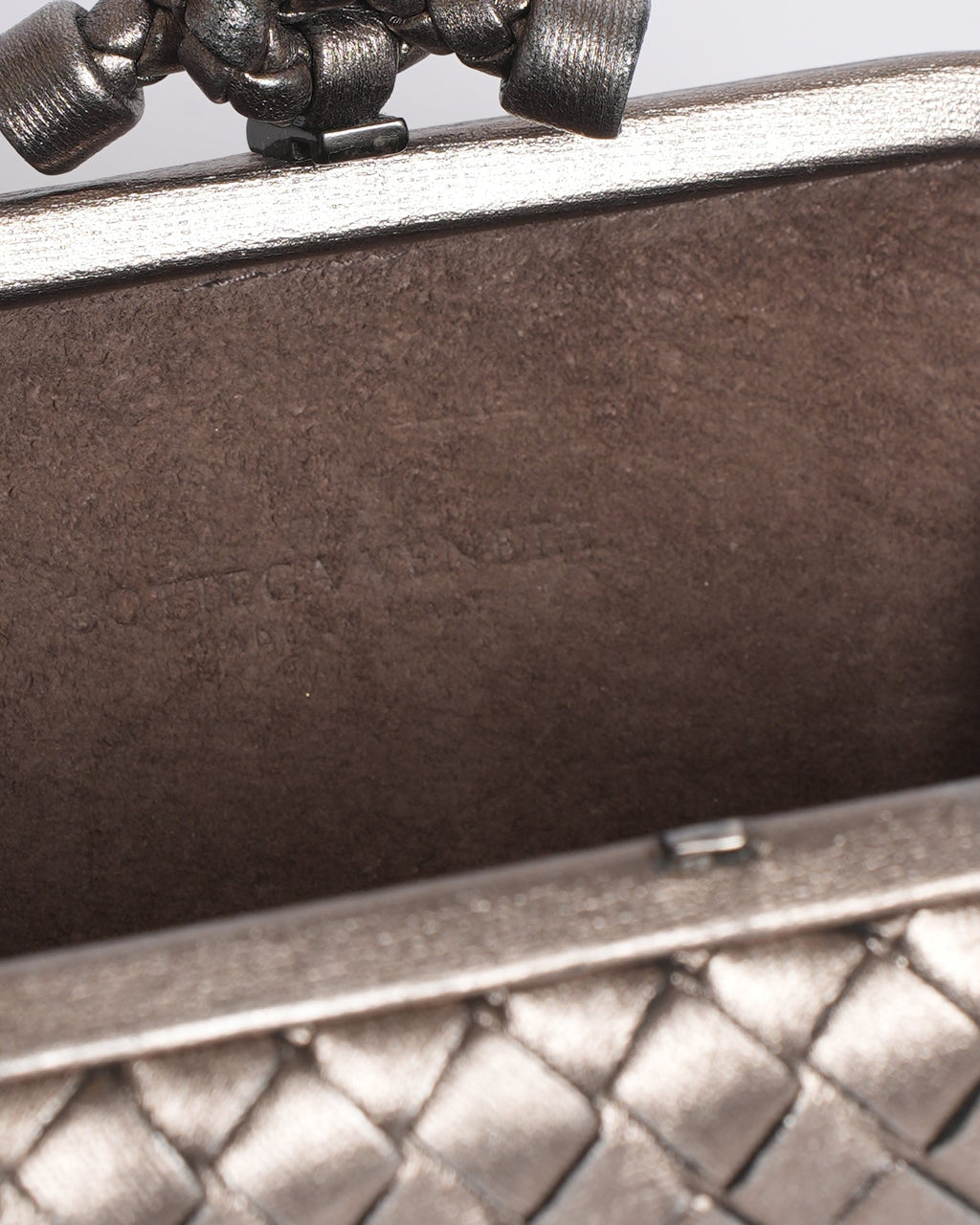 Bottega Veneta Silver Knot Clutch With FLoral Detailing
