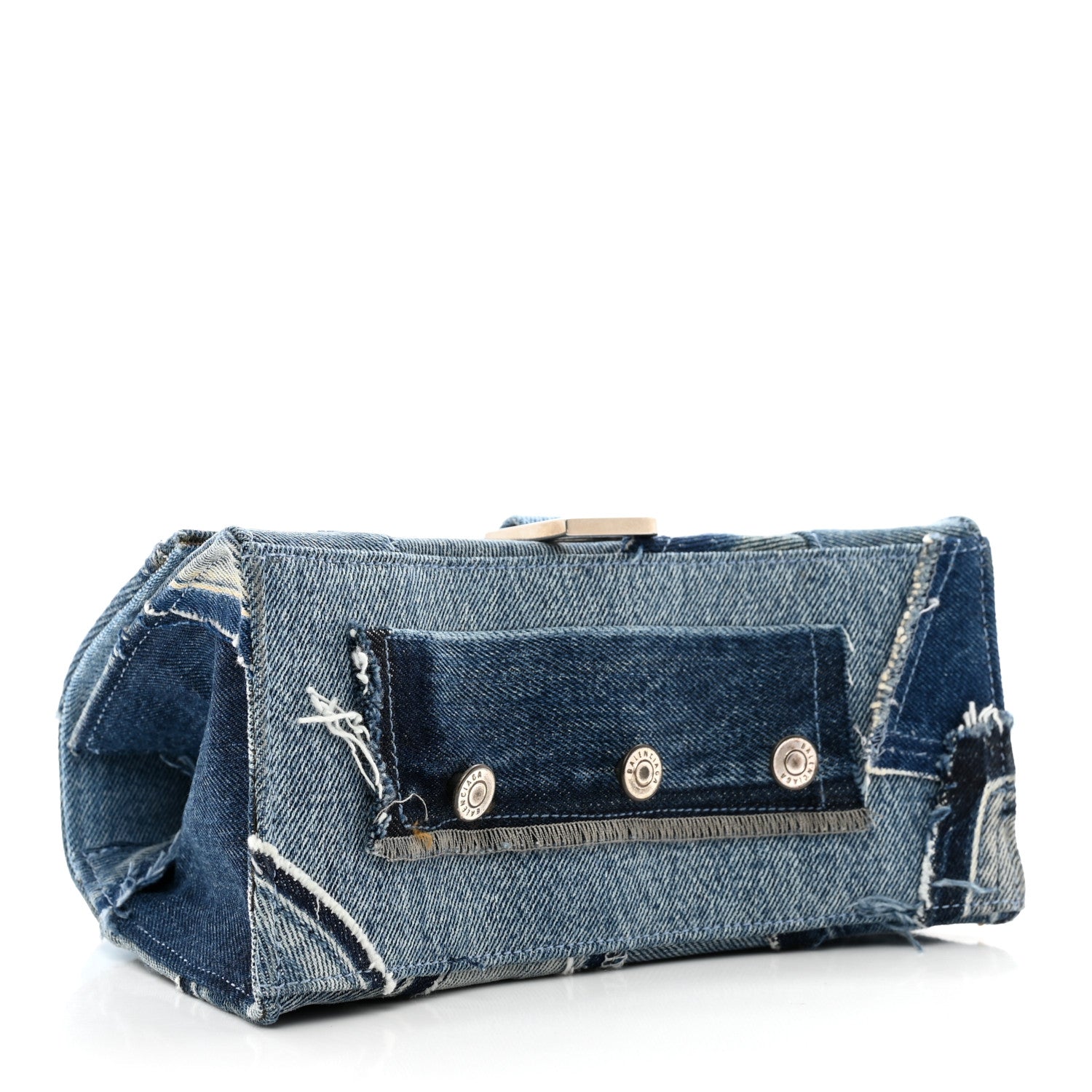 BALENCIAGA DENIM PATCHWORK XS HOURGLASS TOP HANDLE BAG