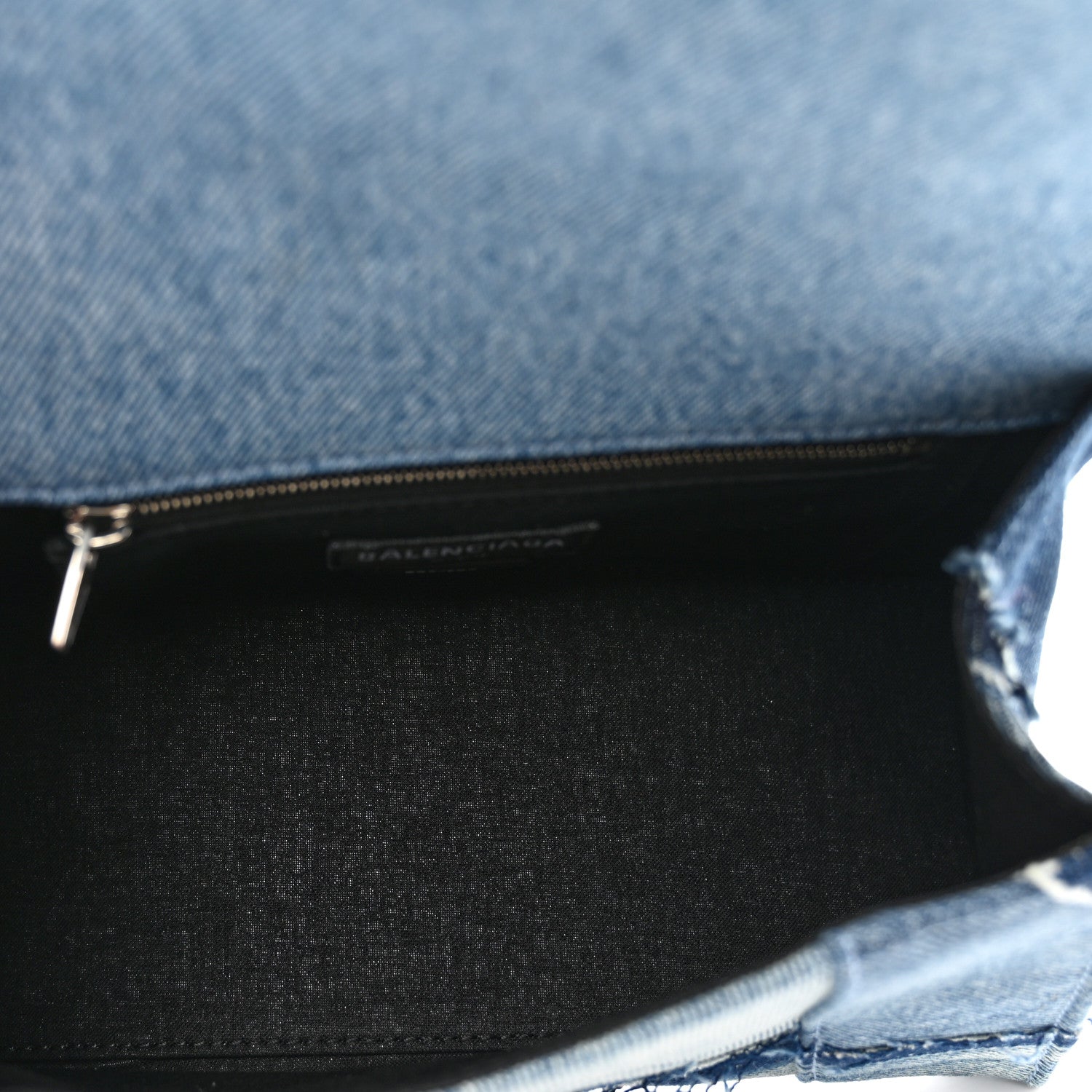 BALENCIAGA DENIM PATCHWORK XS HOURGLASS TOP HANDLE BAG