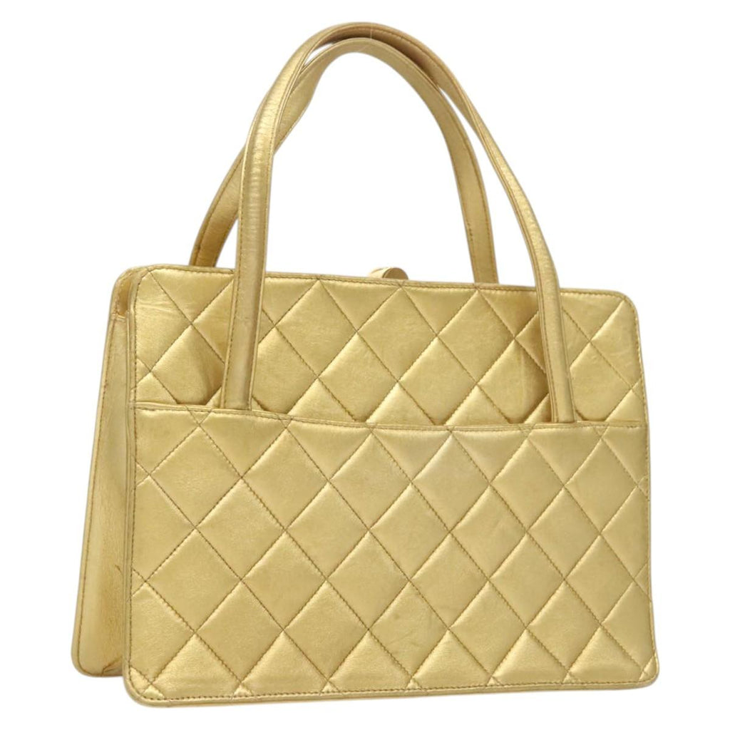 Chanel Matelassé Lambskin Leather Gold Leather Handbag (Pre-Owned)